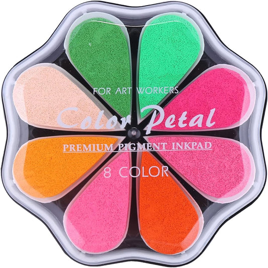 Petal Ink Pads for Rubber Stamps Waterdrop Shaped Stamp Pads with 8 Assorted Colors (Set 1006)
