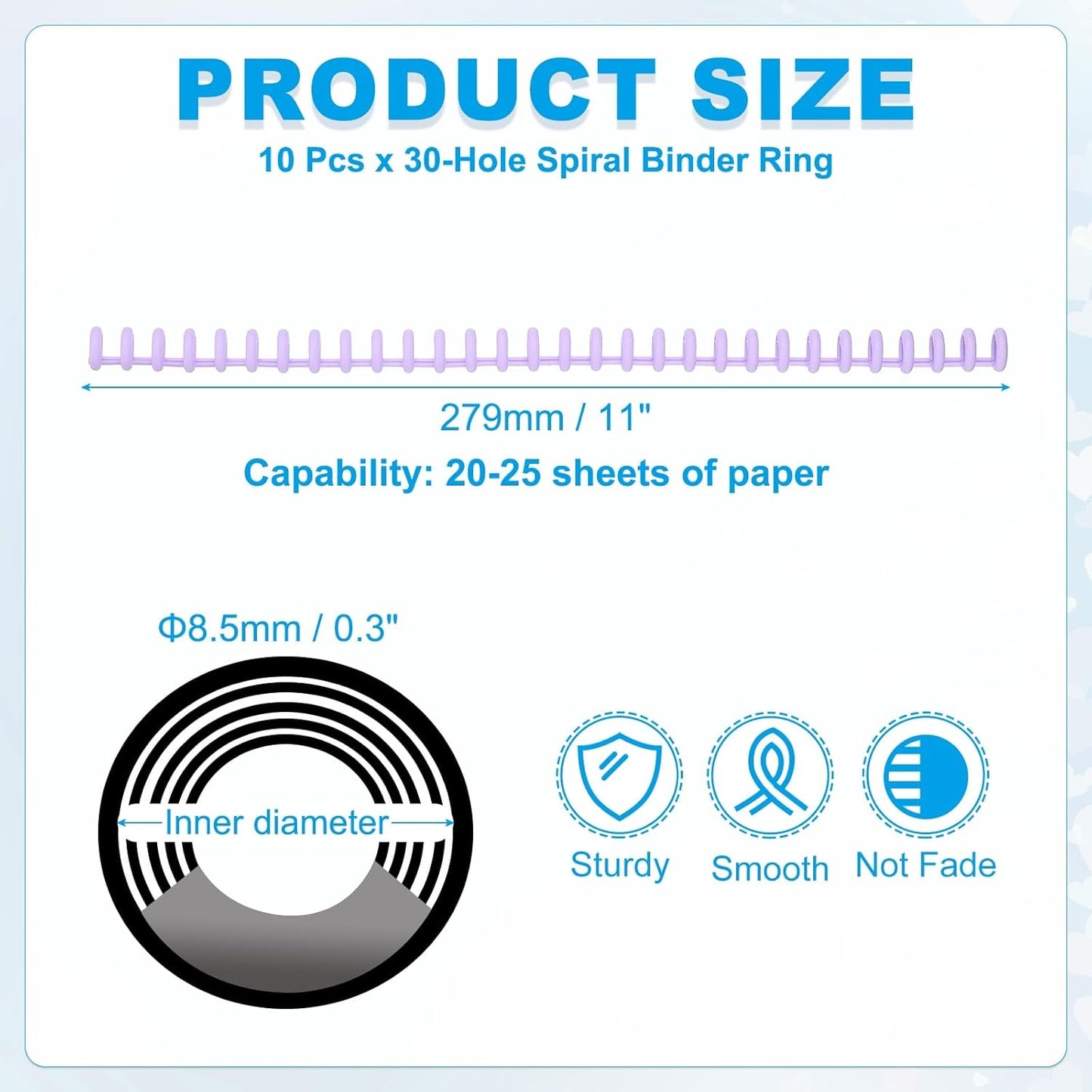 PATIKIL 8.5mm(0.3") Spiral Binder Ring,10 Pcs 30 Rings 25 Sheet Capacity Comb Binding Spines for Binding Paper Sheets Notebook Calendar Picture Album, Purple