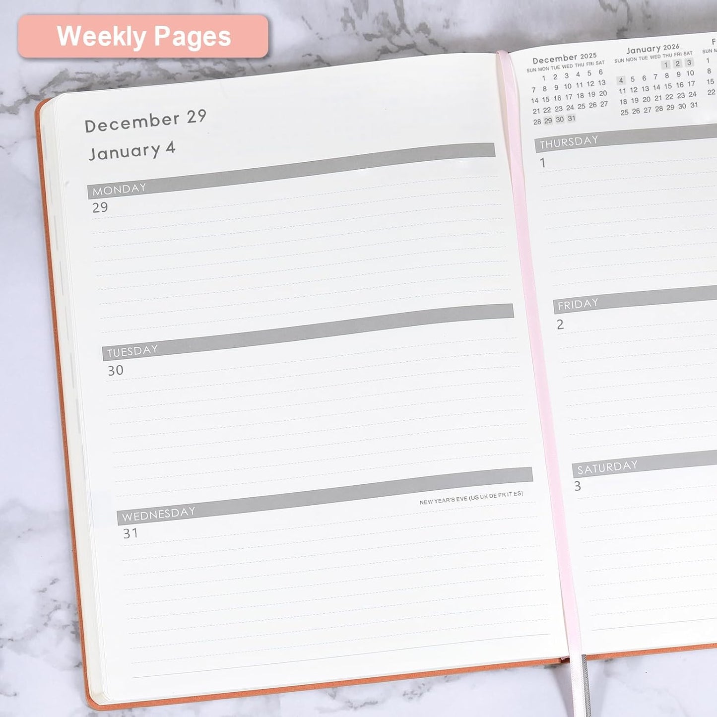 2026 Planner - Jan 2026 - Dec 2026, 2026 Planner Weekly and Monthly, 8.5" x 11", Pen Holder, Calendar Stickers, Pocket, 25 Notes Pages, Faux Leather Cover, A4 Premium Paper - Pink