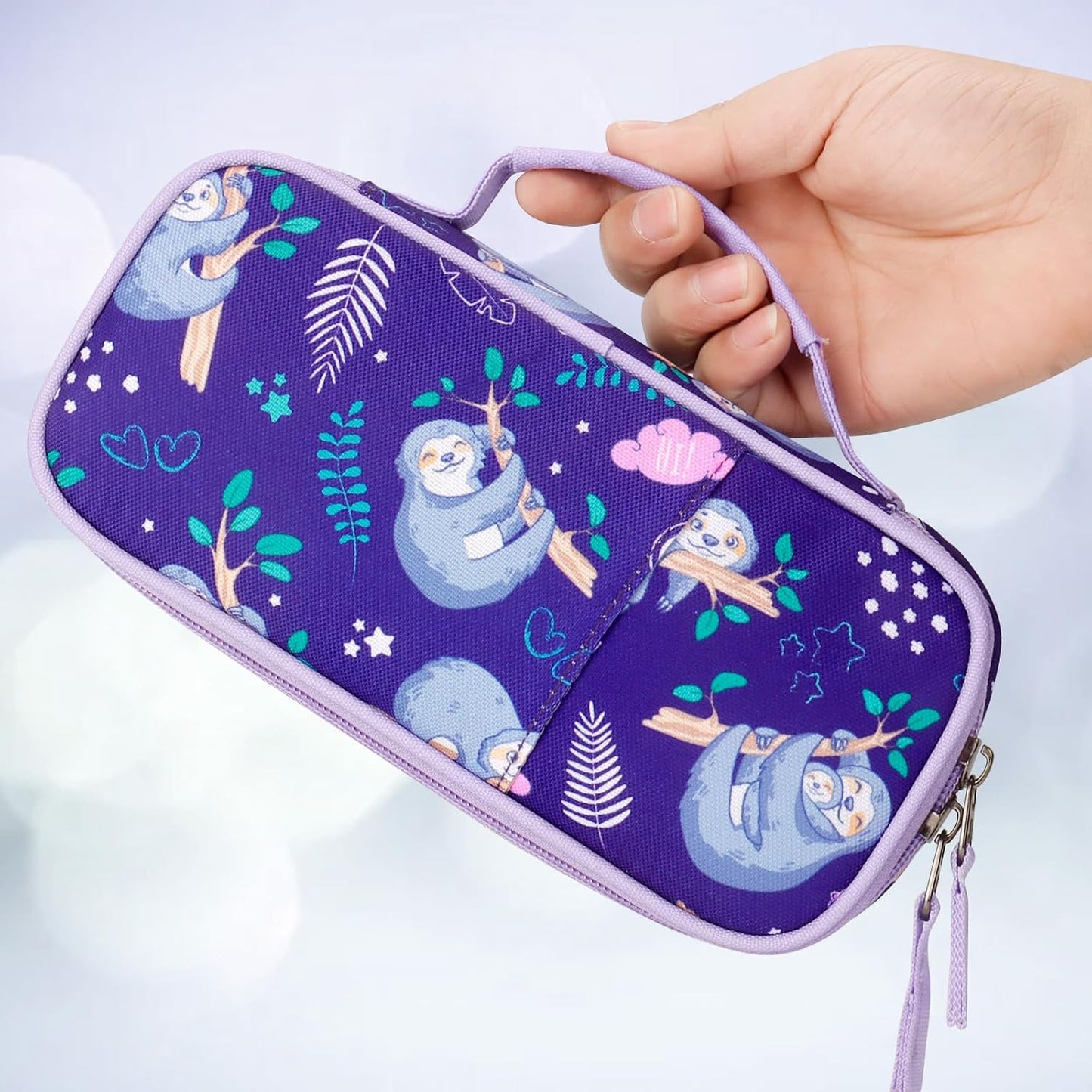 Choco Mocha Sloth Pencil Case for Girls, Soft Pencil Case Kids Pencils Pouch for Kindergarten Girls, Purple