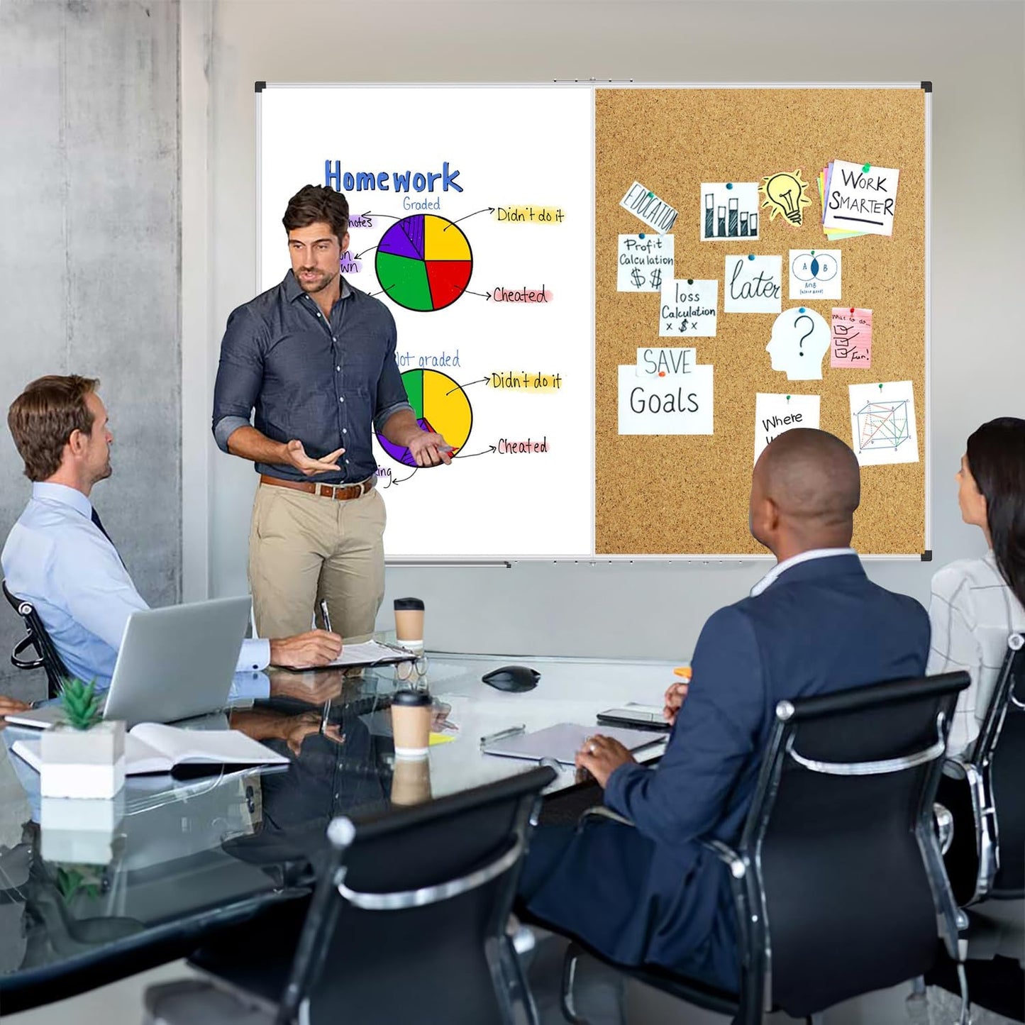 XBoard Extra Large Magnetic White Board and Bulletin Corkboard Combination, 72 x 48 Inch Foldable Dry Erase & Cork Combo Board for Wall with Aluminum Frame, 6' x 4' Notice Memo Board Pin Vision Board