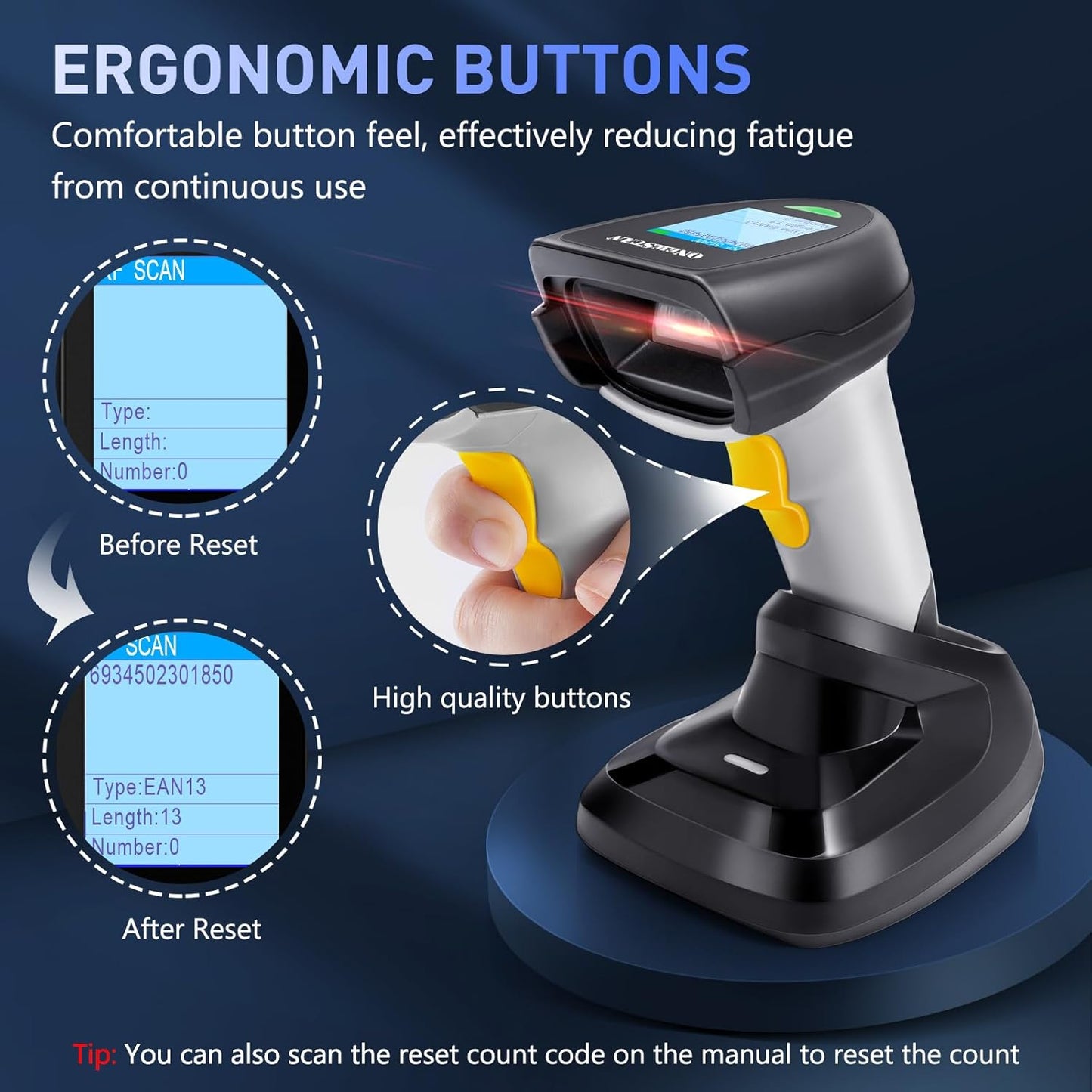 Barcode Scanner Wireless, QR Code Scanner Handheld Bar Code Scanners with Base 2 in 1 USB Wired Connection & 2.4G Wireless 1D&2D&PDF417 Data Matrix Automatic Barcode Reader