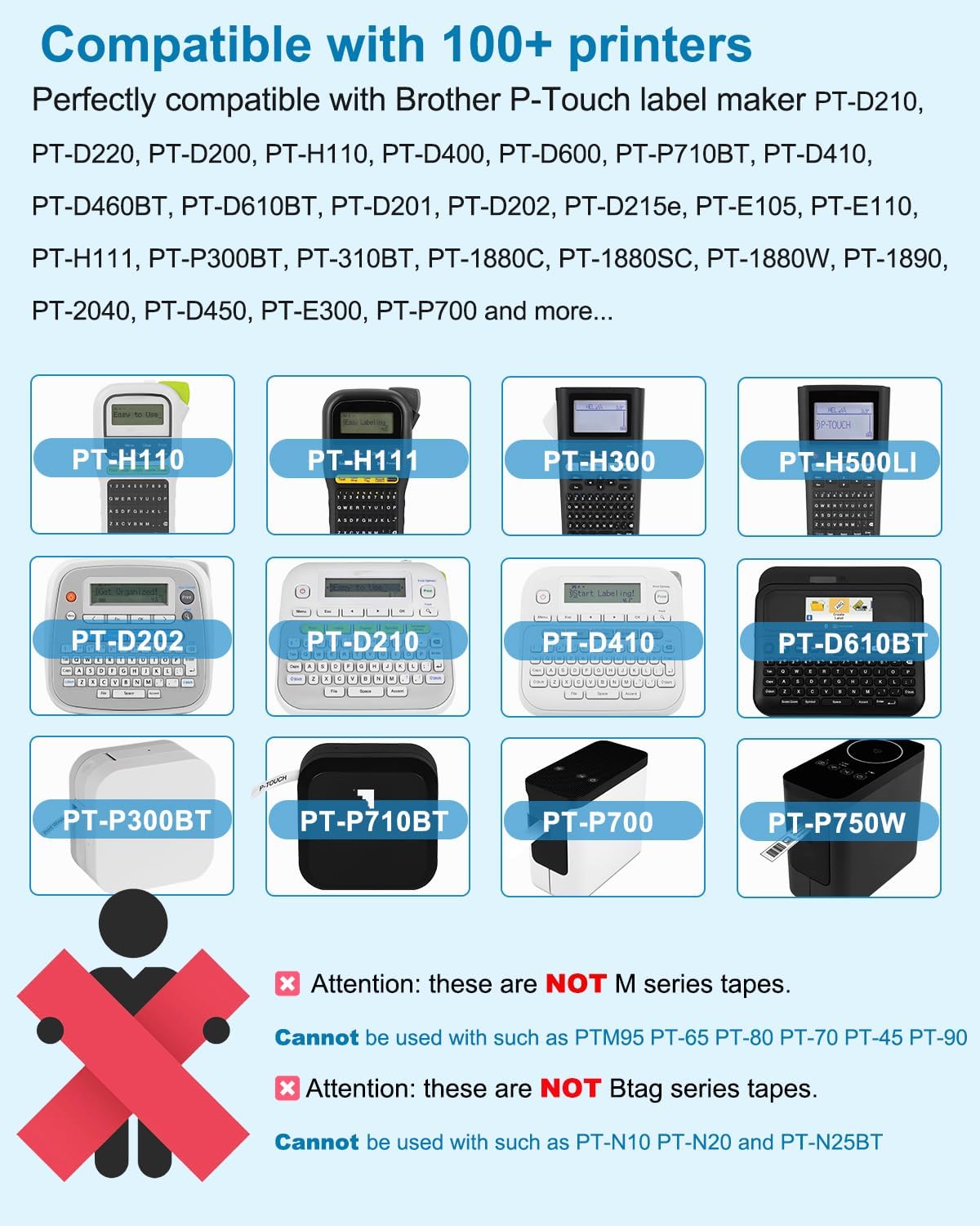 Label Maker Tape Refill 12mm 0.47 Laminated White Replace for Brother P-Touch Label Tape TZe TZ TZe-231 TZe231 Compatible with Brother P Touch PTD210 PTD220 PTH110 PTH111, Black on White, 6 Pack