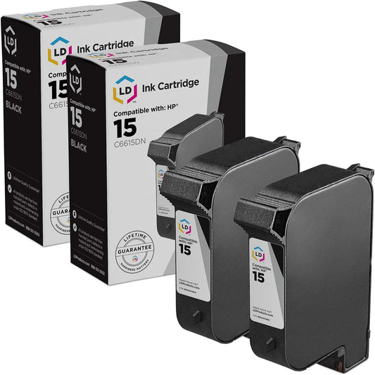 LD Products Remanufactured Ink Cartridge Replacement for HP 15 C6615DN (Black, 2-Pack) Compatible w HP Copier 310 HP Printers 810 812 812C 840 841C 842C 843 845 845C 920 920C 940 940C 940Cvr and More
