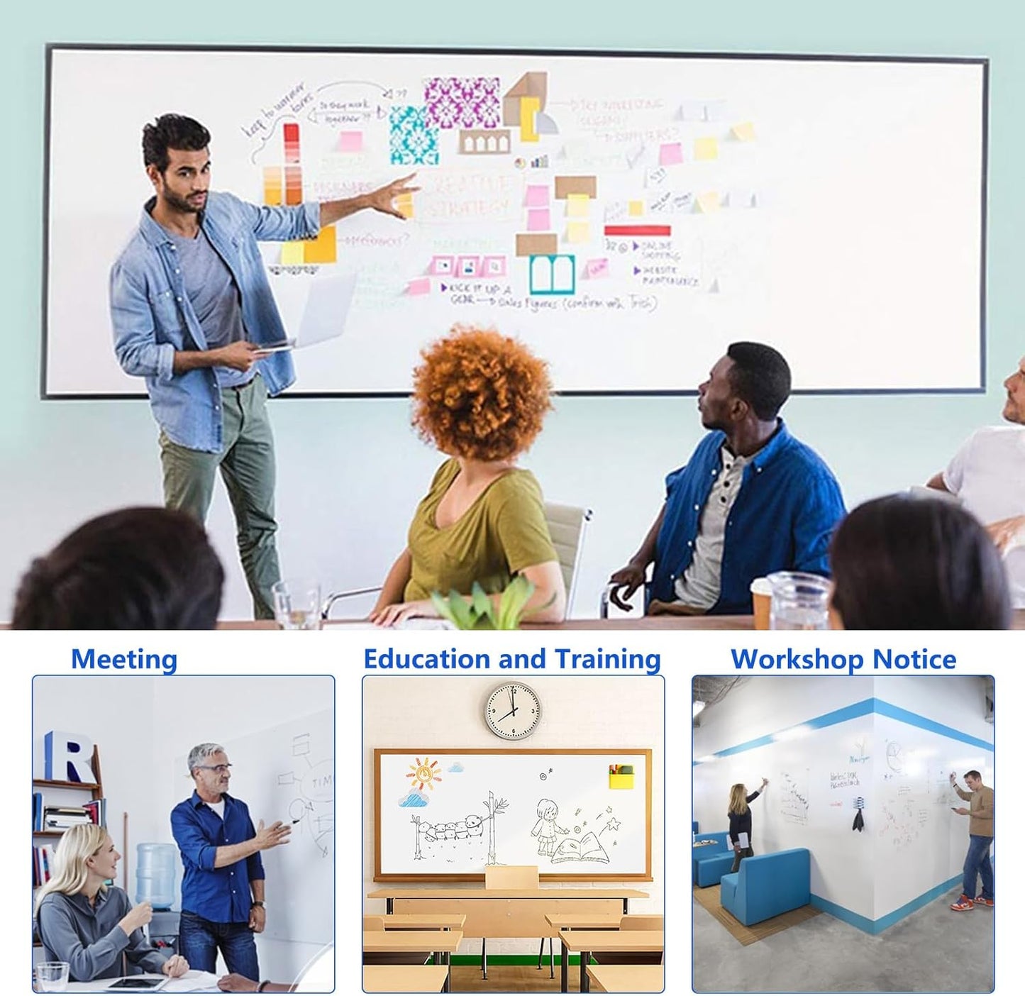 Magnetic Dry Erase Whiteboard Paper with Adhesive, 47" x 23" White Board Film for Wall, Easy to Write and Clean Dry Erase Board for Office, Classroom, Home, Include Marker, Magnetic Eraser and Magnets