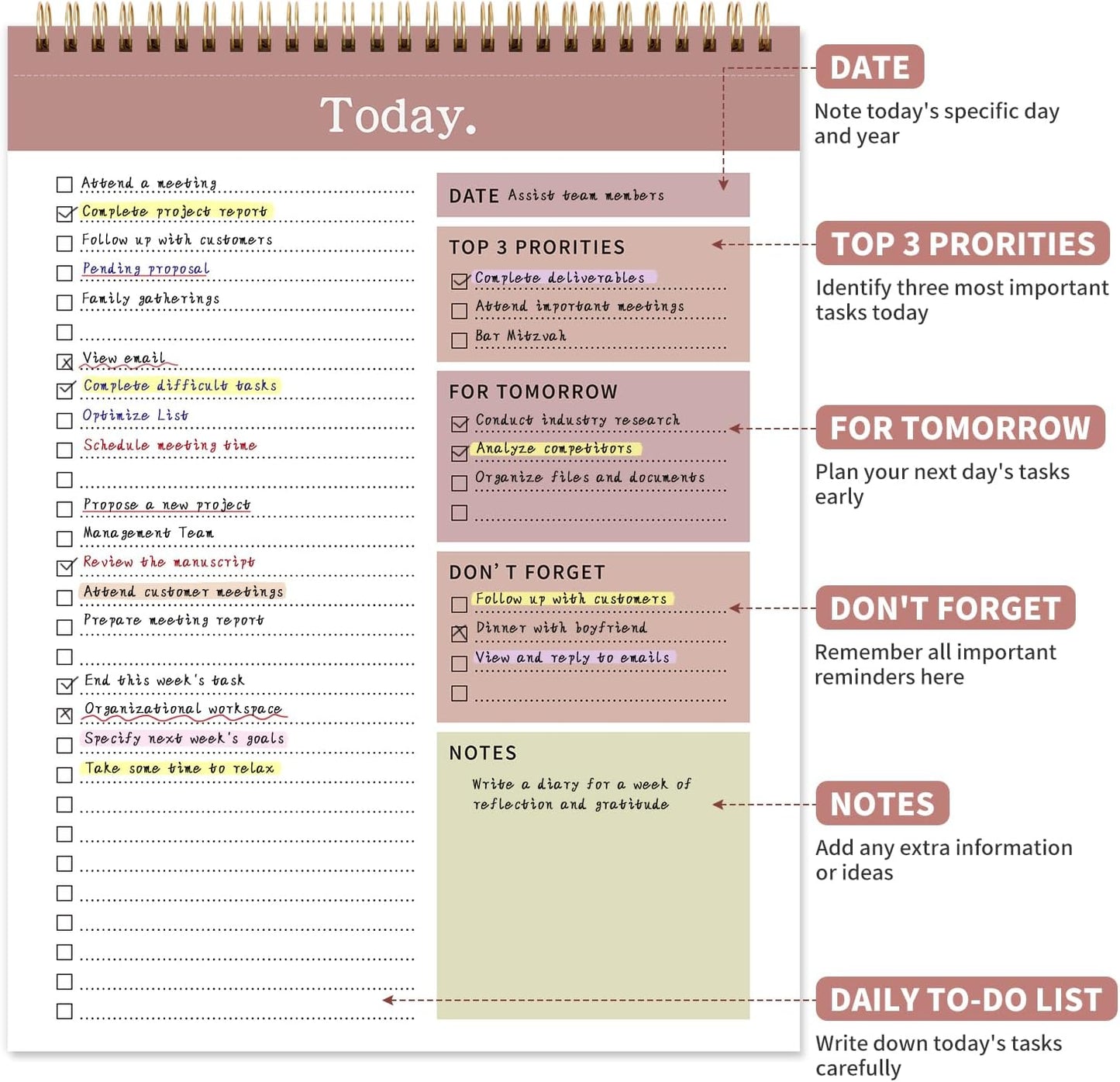 To Do List Notepad, 52 Undated Sheets （8.5"×11"）Duplex-printed Daily Planner For Work Home School Office Desk Accessories Supplies & Goal Setting Tasks-RED