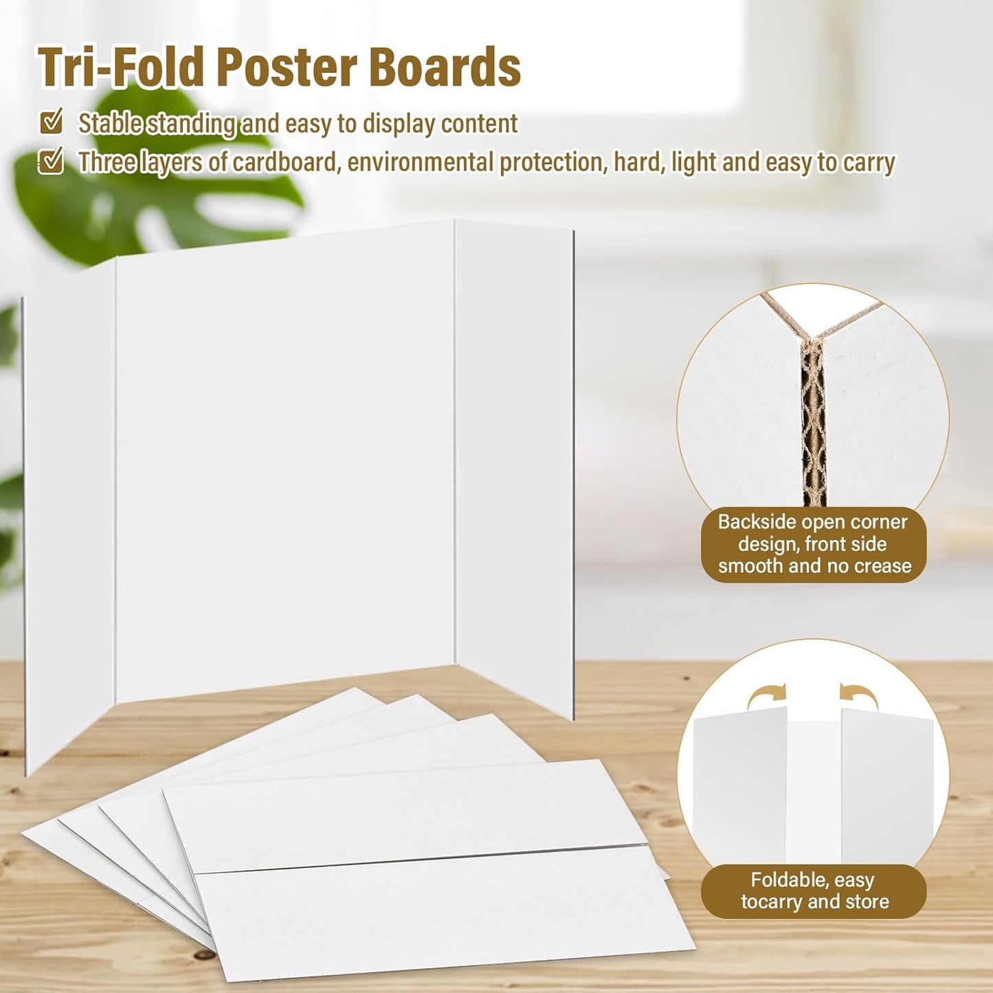 8 Pcs Trifold Poster Board, 21.5x14 inches Small White Poster Board Comes with Sticky Accessories, Corrugated Presentation Boards, Display Board for School Projects, Business Presentations
