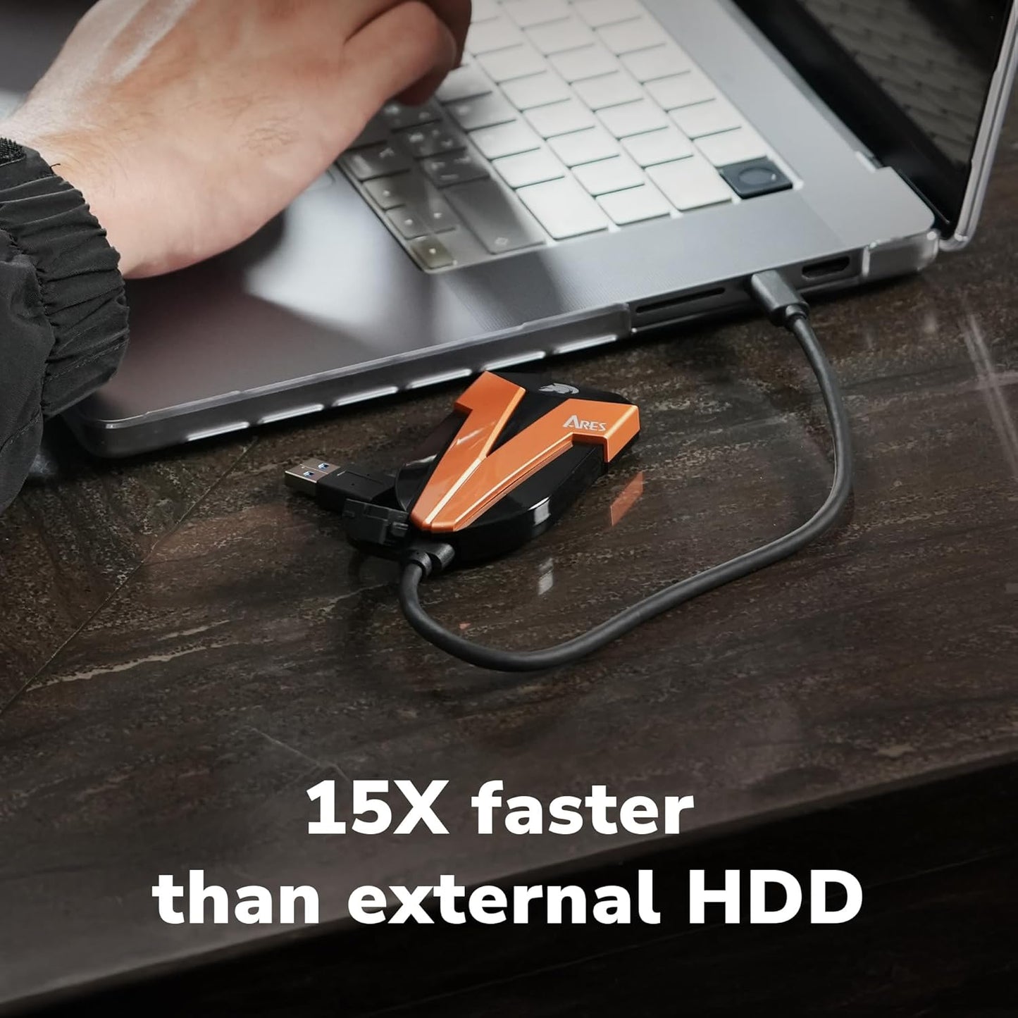 DATO External SSD 4TB, External Solid State Drive Portable SSD External USB 3.2 Gen 2x2 Type-C OTG Supported Compatible with PS5 and Xbox, up to 1600/1500 MB/s IP67 Waterproof - ARES Amber Shield