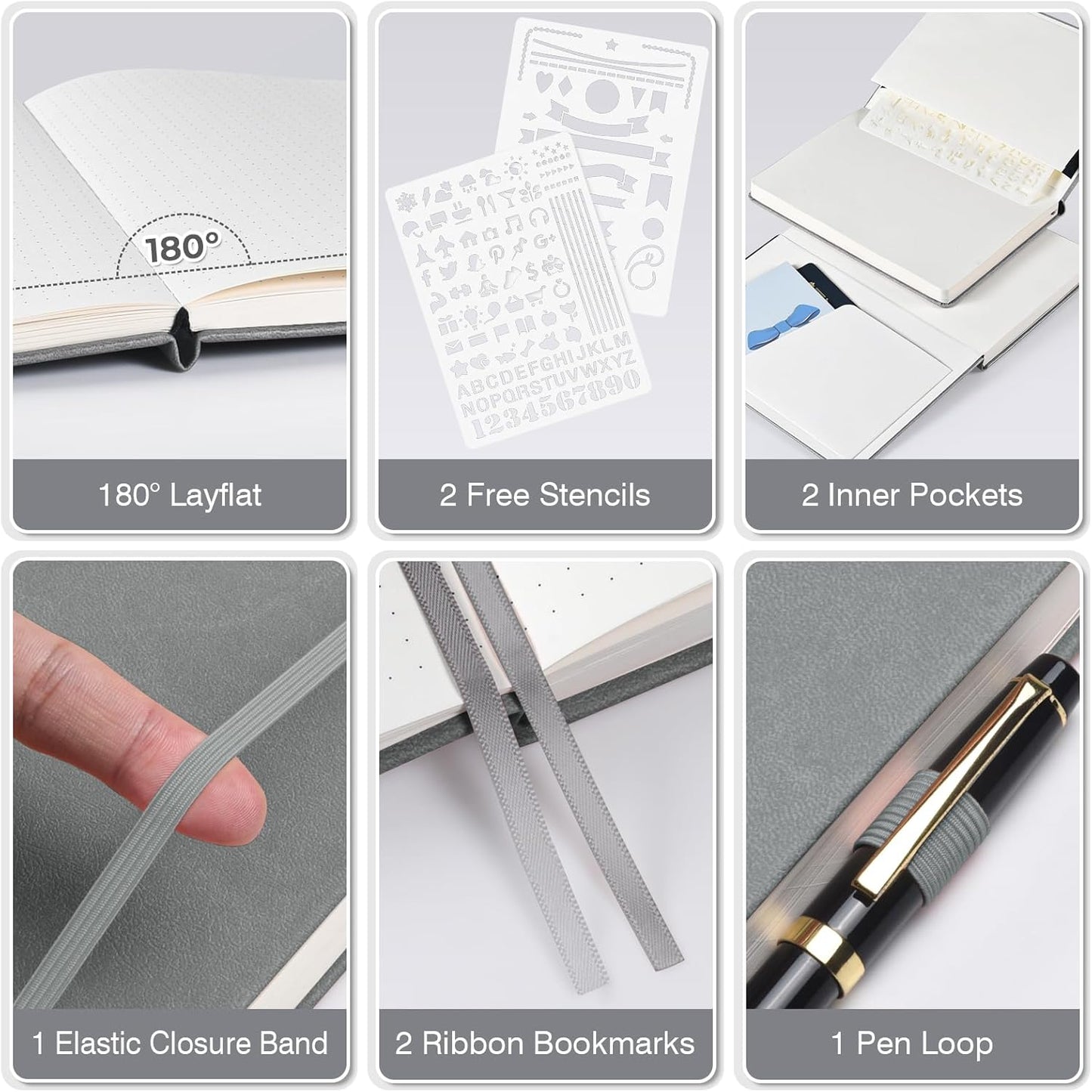 Bullet Dotted Journal Notebook 3 Pack, A5 Dotted Journal with 120gsm Paper, Leather Dotted Notebook, Hardcover Dot Grid Notebook Each with 156 Nmubered Pages, Dot Journal for Women, Men 5.75" × 8.38"