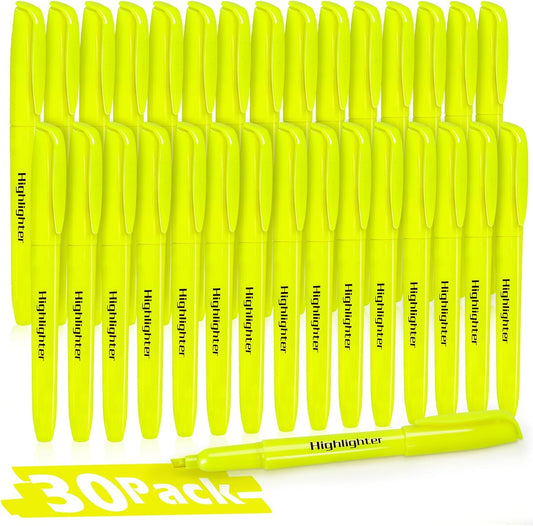 V-Opitos 30 Pack Yellow Highlighters, No Bleed Bright Highlighters with Soft Chisel Tips, Ideal for Office and School Supplies
