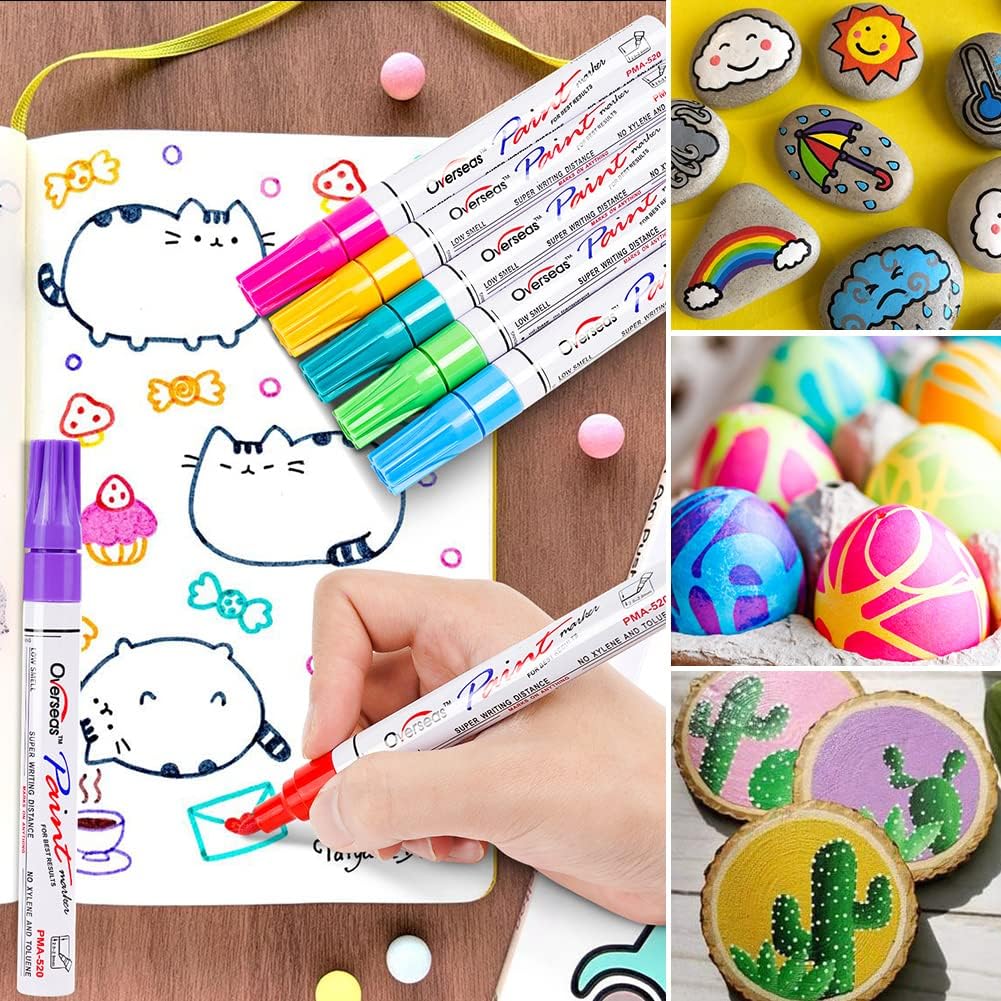 Paint Marker Pens - 24 Color Permanent Oil Based Markers, Medium Tip, Quick Dry and Waterproof Assorted Color Paint Pens for Metal, Wood, Plastic, Stone, Mugs, Canvas, Glass, Art Craft