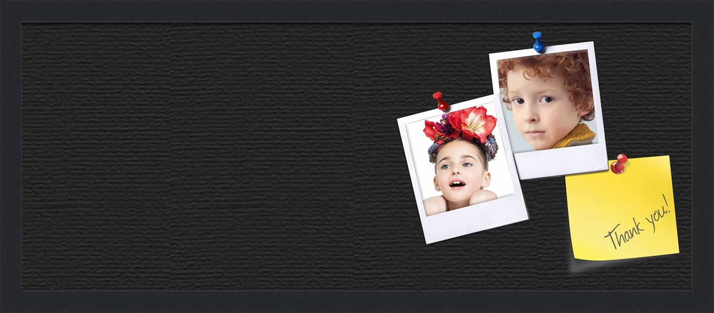 PinPix 30x12 Inch Cork Bulletin Board. This Decorative Framed Pin Board Comes with Solid Black Design and a Satin Black Frame. Ideal for Home Office Decor or Message Board (PinPix-622)