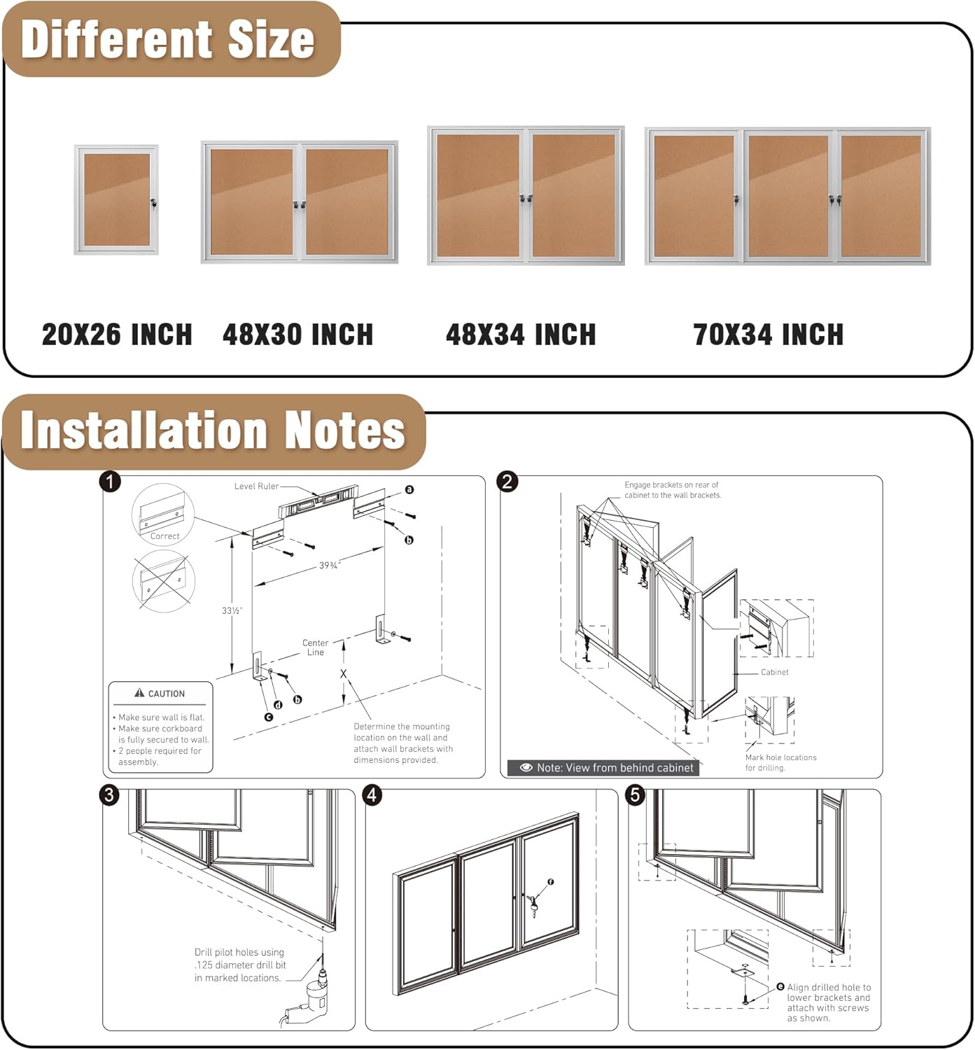 70"x34" Enclosed Bulletin Board, Outdoor Lockable Weather-Resistant Aluminum Cork Noticeboard for School & Office, Silver Frame w/Cork