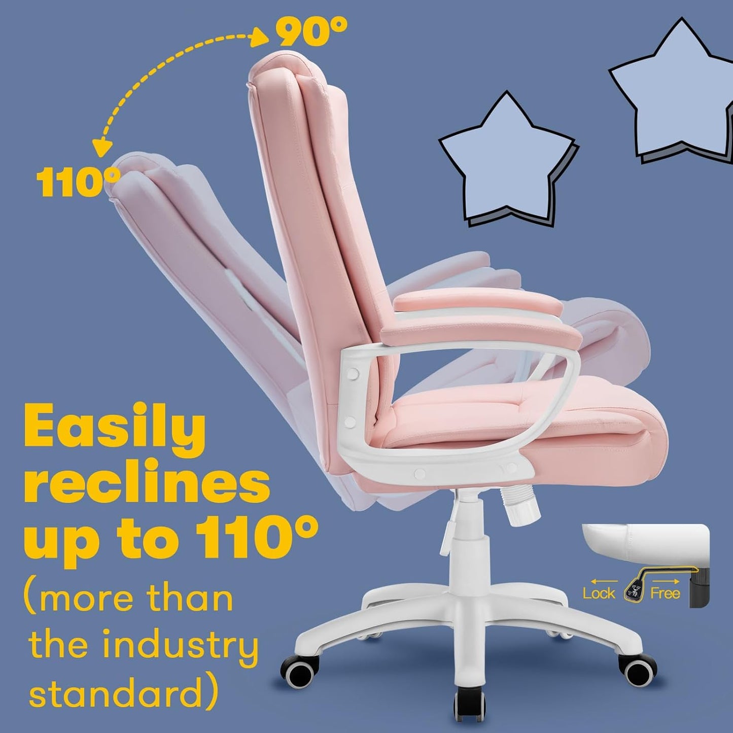 OFIKA Home Office Chair, Ergonomic Desk Chair, Adjustable Task Chair for Lumbar Back Support, Computer Chair with Rolling Swivel and Armrest, Modern Executive High Back Leather Chairs (Pink)