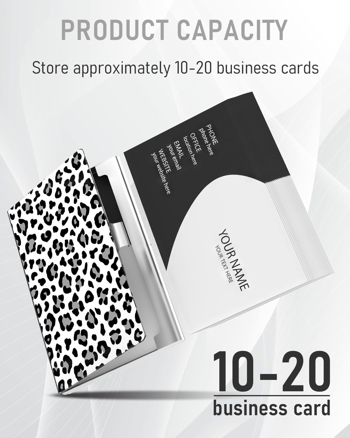 Business Card Metal Slim Organizer, Professional Stainless Steel Square Pocket Wallet for Office Workers, Compact and Portable for Pockets (Snow Leopard
