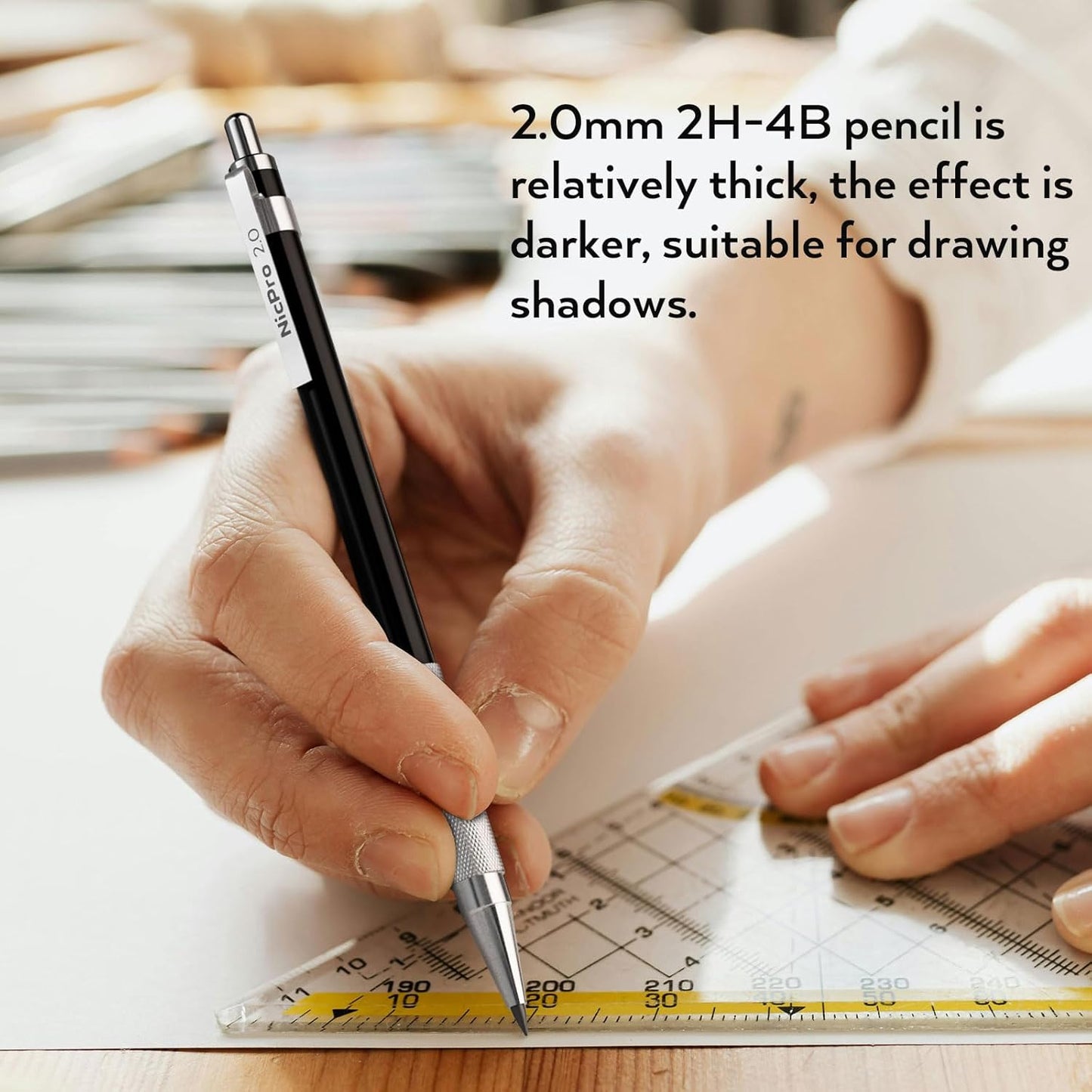 Nicpro 33PCS Black Metal Mechanical Pencil Set in Leather Case, Art Drafting Pencil 0.3, 0.5, 0.7, 0.9 mm, 2mm Lead Holders for Sketching Drawing With 18 Tube (6B 4B 2B HB 2H 4H Colors) Lead Refills