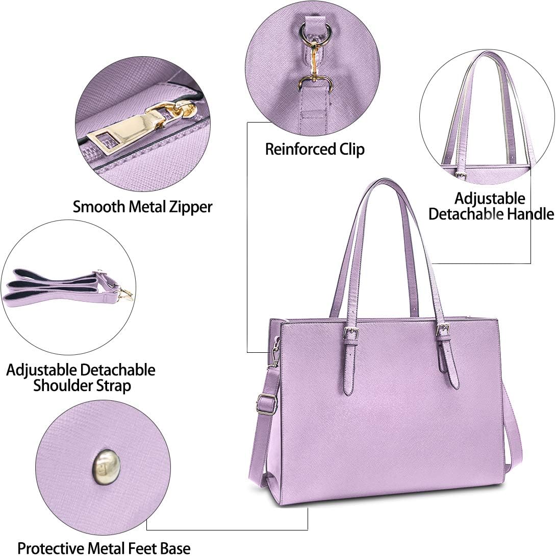 Laptop Bag for Women Waterproof Lightweight Leather 15.6 Inch Computer Tote Bag Business Office Briefcase Large Capacity Handbag Shoulder Bag Professional Office Work Bag Purple