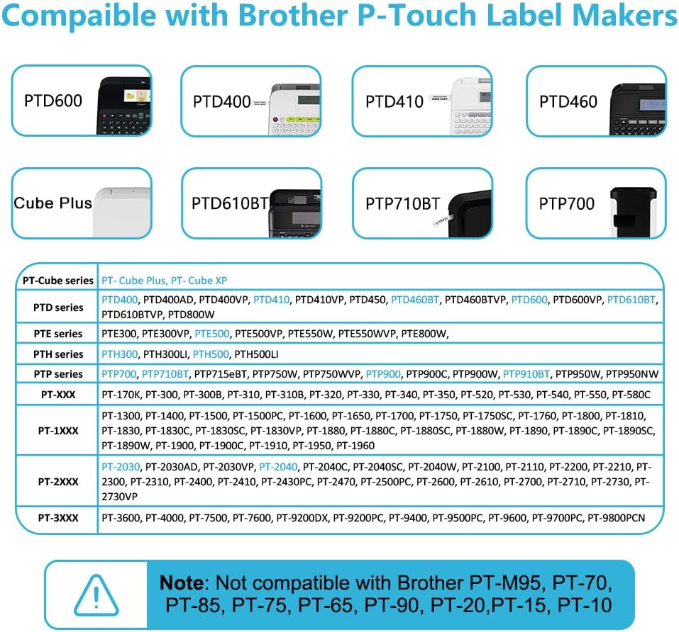 Hehua Tze Tz Tape 18mm 0.7 Laminated Tape Compatible for Brother TZe-241 TZe241 TZ241 TZ-241 Label Maker Tape 18mm 0.7 White for Ptouch PT-D400 PT-D600 PTD600vp, 3/4 inch Black on White, 10 Pack