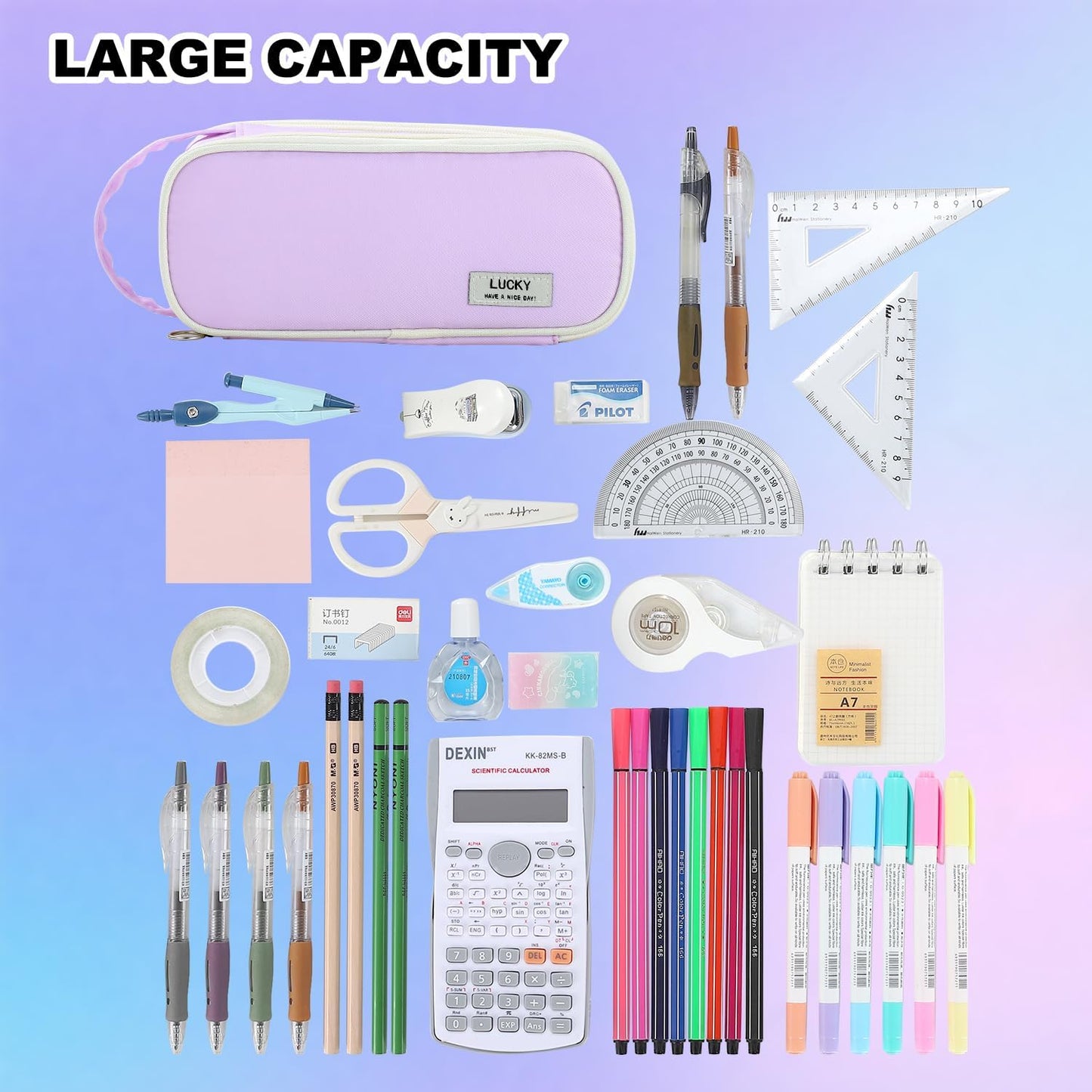Pencil Case Large Zipper Pencil Pouch for Girls Kids Teens Adults Aesthetic Pencil Bag Stationery Organizer Pencil Case with Handle for School Purple