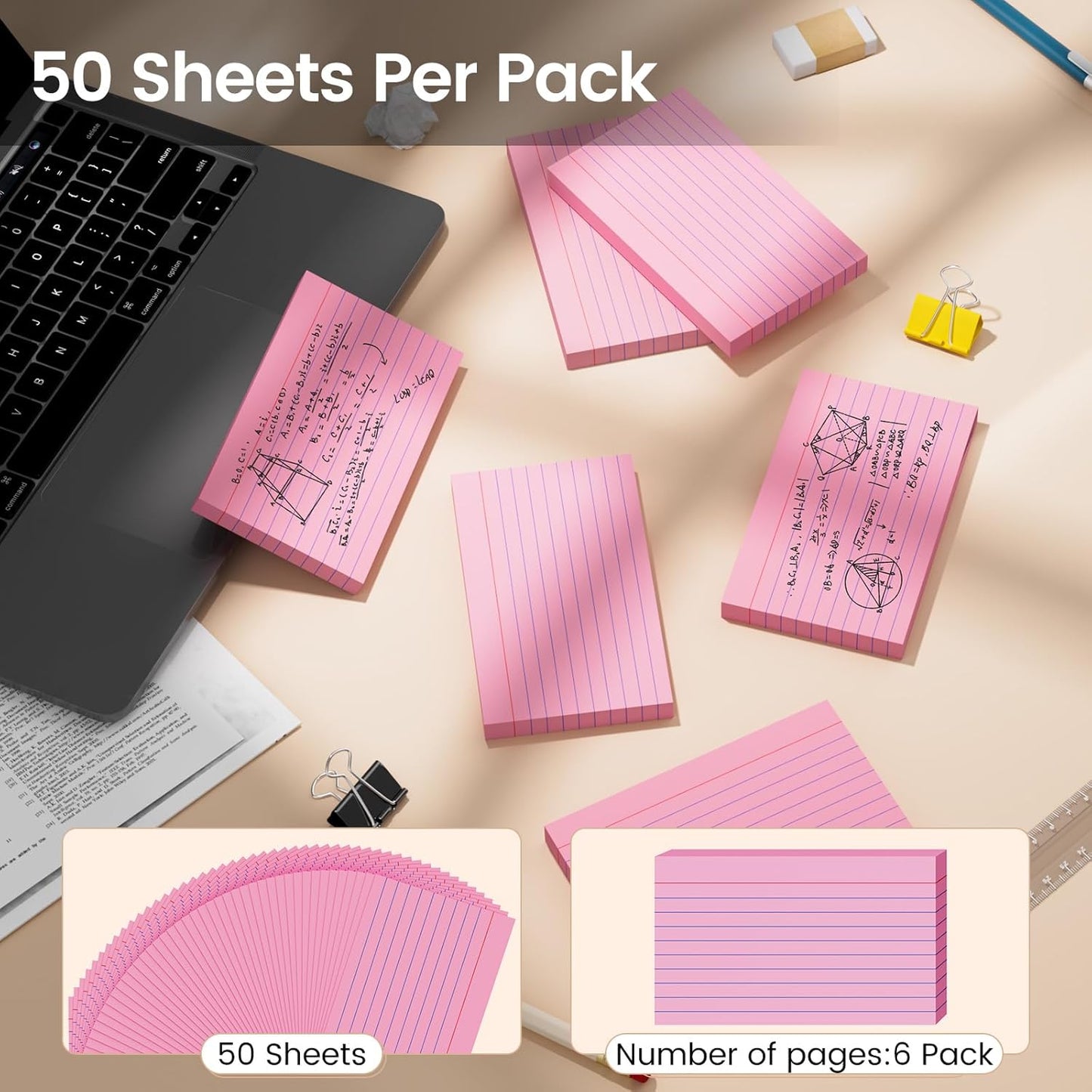 Index Cards 3x5 Inch, 300sheets, Flash Cards,Ruled Lined Pink Note Cards Paper For Studying, Schools Supplies, College, Office And Home Organization, Note Taking Supplies