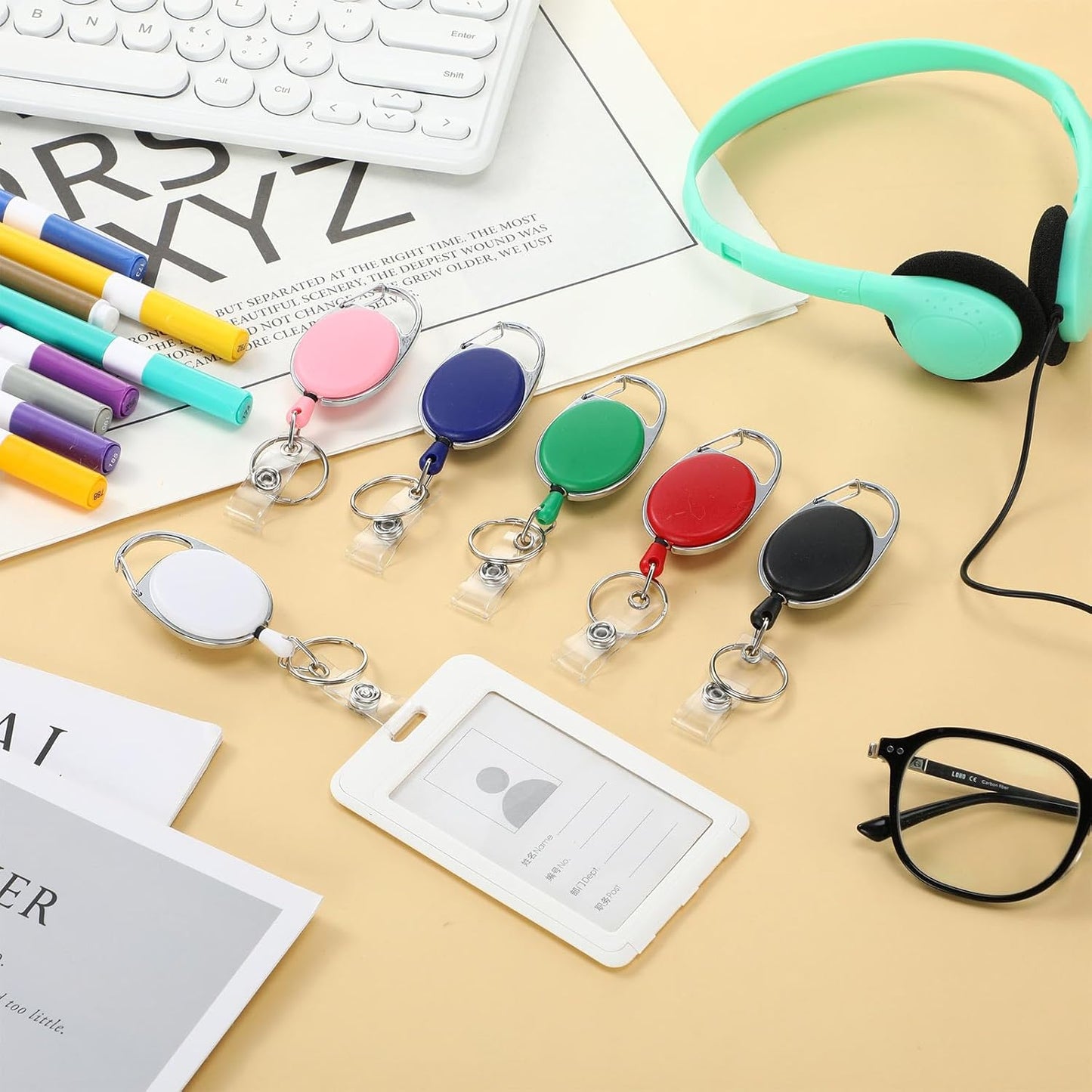 Laumoi 80 Packs Retractable ID Badge Holder Name ID Badge Reel Clips Keychain with Belt Clip and Key Ring for Office Worker Doctor Nurse Employee (Classic Color)