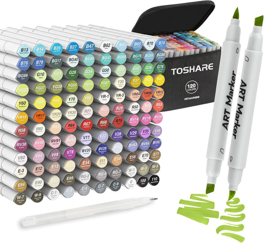 120 Colors Alcohol Markers Set - Double Tip Art Markers Alcohol Based Marker Brush&Chisel Nib Blender Art Pens Permanent Sketch Marker for Kids Adults Coloring and Artist Illustration