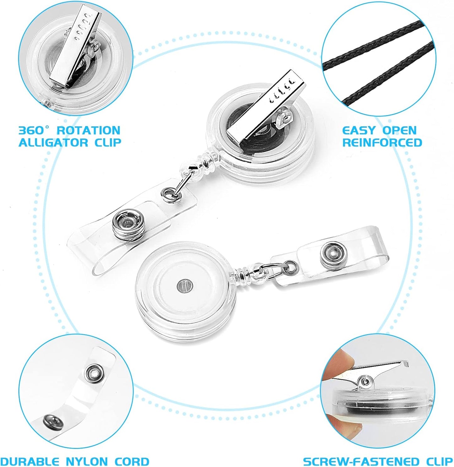 25 Pack Badge Reels Retractable with Swivel Alligator Clip Retractable Badge Holder Reels for Students, Teachers, Office Workers (Translucent Clear)