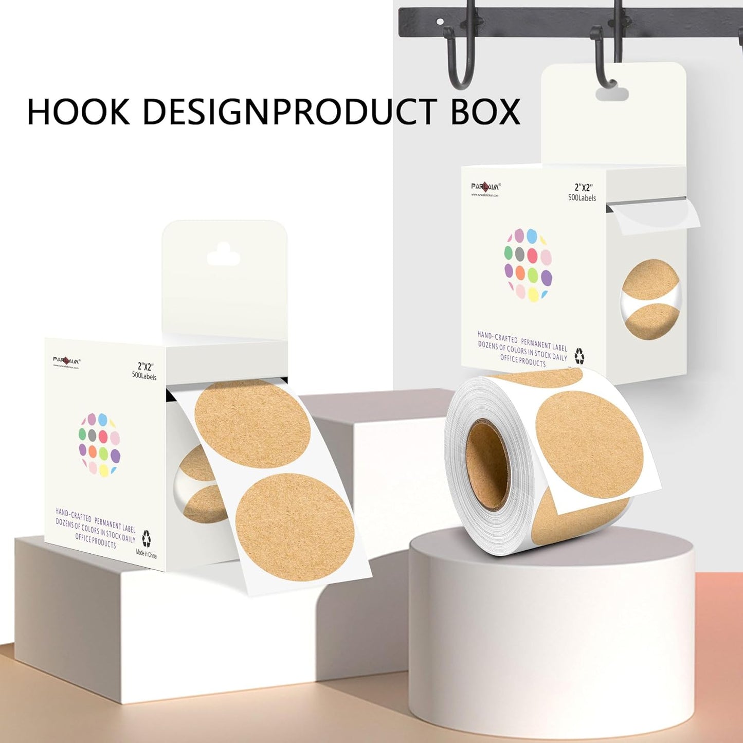 PARLAIM 2 inch Round Circle Dot Sticker on a Roll, 500pcs Kraft Paper Permanent Adhesive Label for Office School Business