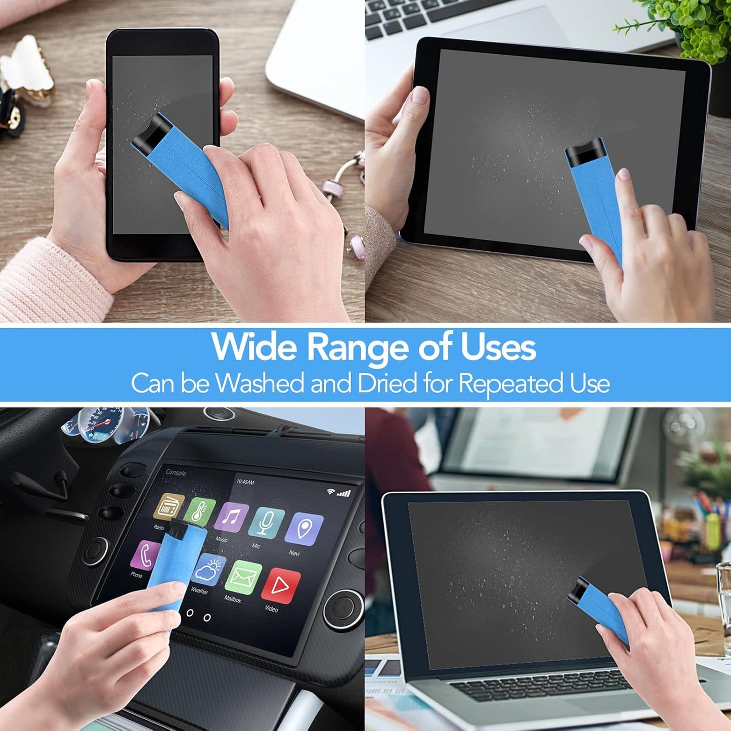 2 Pcs Fingerprint Proof Cleaner, 3 in 1 Touchscreen Mist Spray Wipe Cleaner Soft Fiber Flannel, Safe for All Phones Glasses Tablet Laptop TV Watch Screens (Blue)