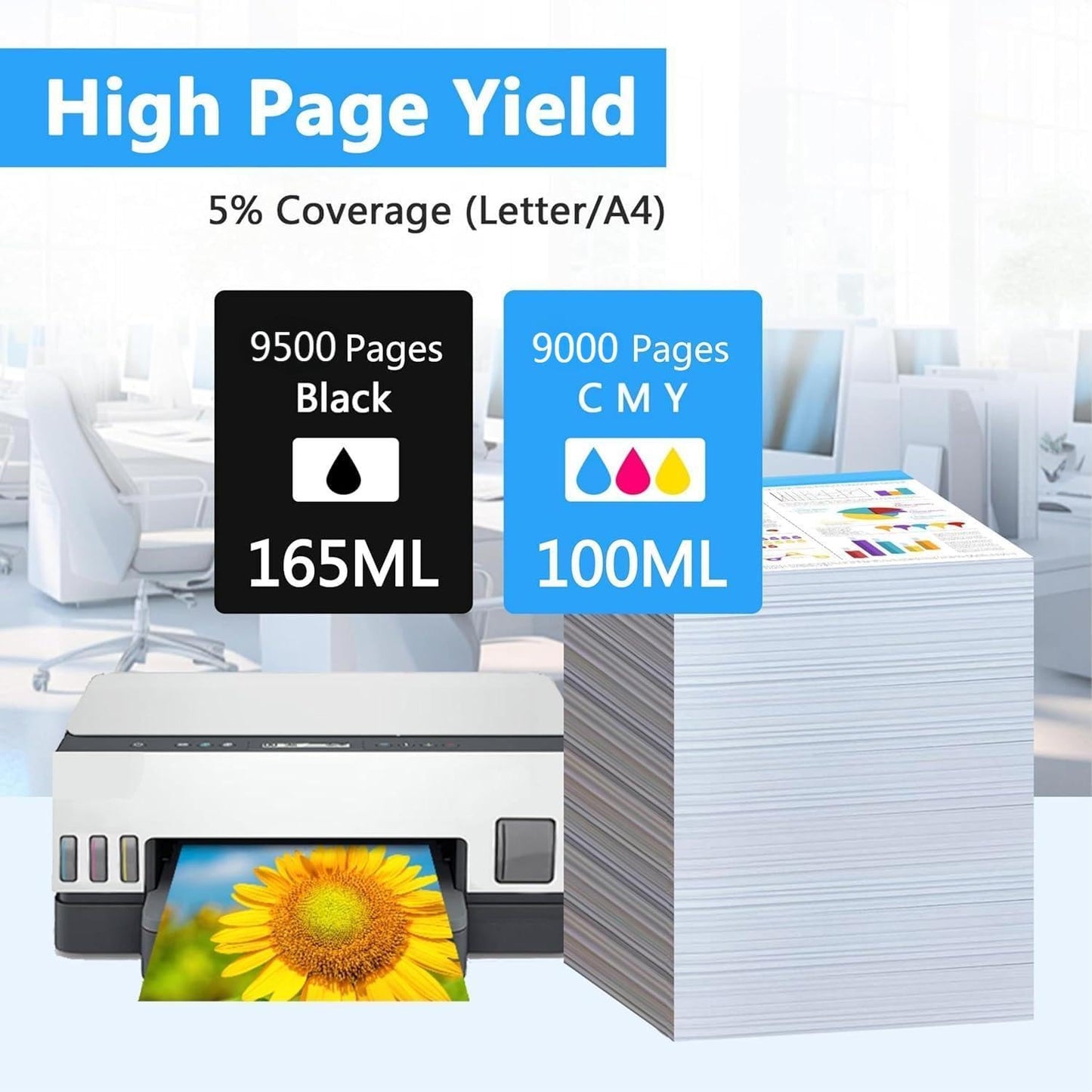 LCL 31 32XL Ink Bottle Set Refill Compatible with HP Smart Tank 7301 7001 7602 6001 5101 5102 5000 Plus 651 551 455 457 450 GT-5810 GT-5820 Printers (165ML 32XL Black,100ML 31 Color)