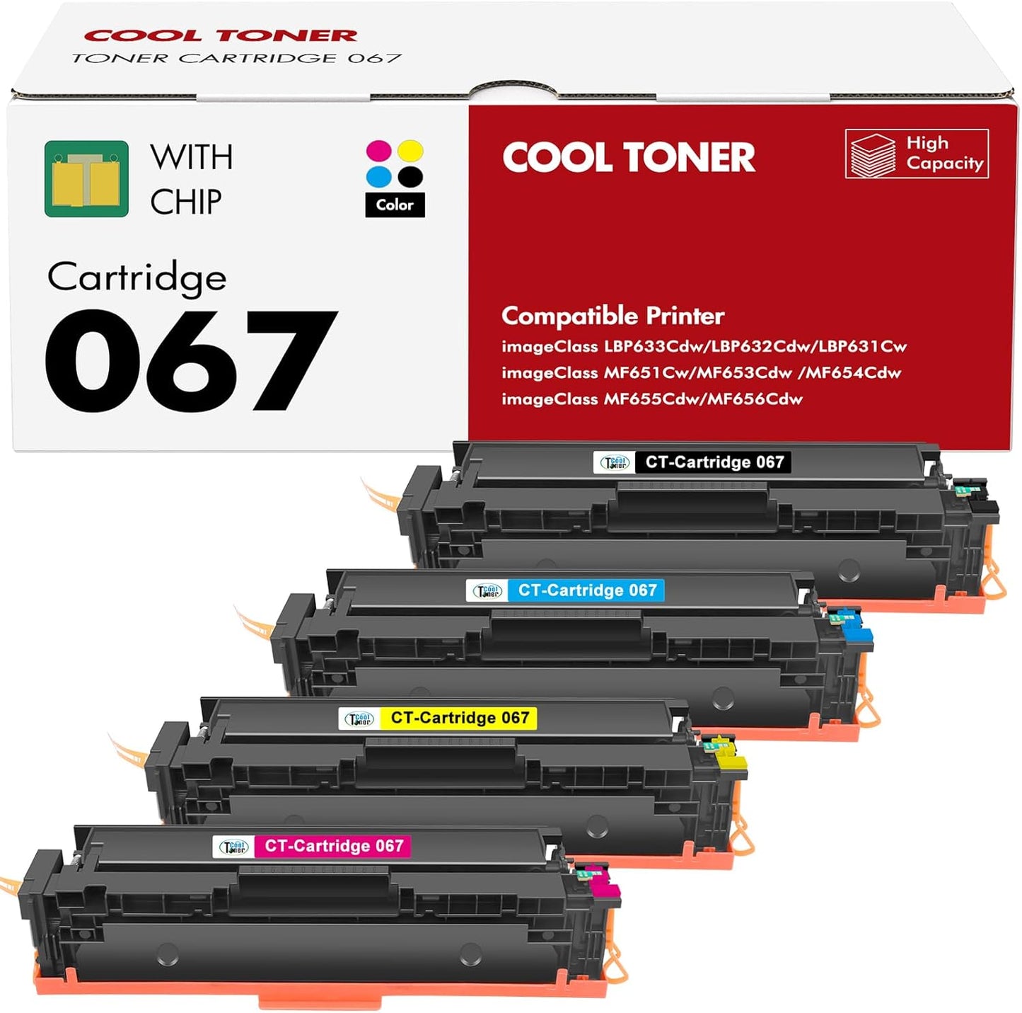 067 Toner Cartridge Set 067H MF654Cdw MF656Cdw Compatible Replacement for Canon Color ImageCLASS LBP632Cdw MF654Cdw MF653Cdw LBP633Cdw Printer 4 Pack High Yield Ink (Black Cyan Yellow Magenta)