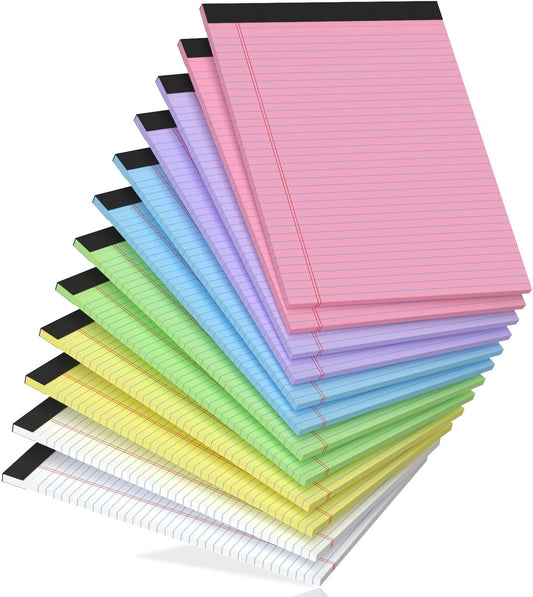 12 Pack Legal Pads 8.5 x 11, College Ruled, 30 Sheets Per Colored Legal Pads 8.5 x 11, Perforated Lined Paper Pads 8.5 x 11, Writing Pads with Sturdy Backing, Note Pads for School, Office, Home