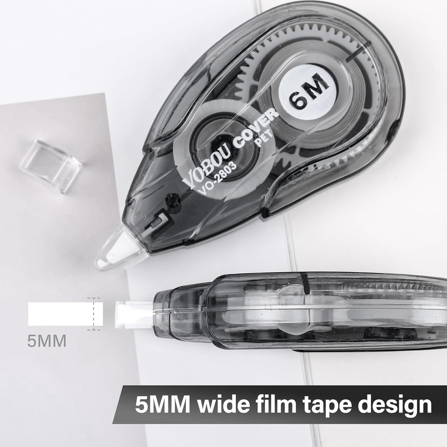 White Correction Tape Dispenser, Easy To Use Applicator for Instant Corrections, For school, Office (Black, 12pack, 6M/256, Tape Width 0.2in)