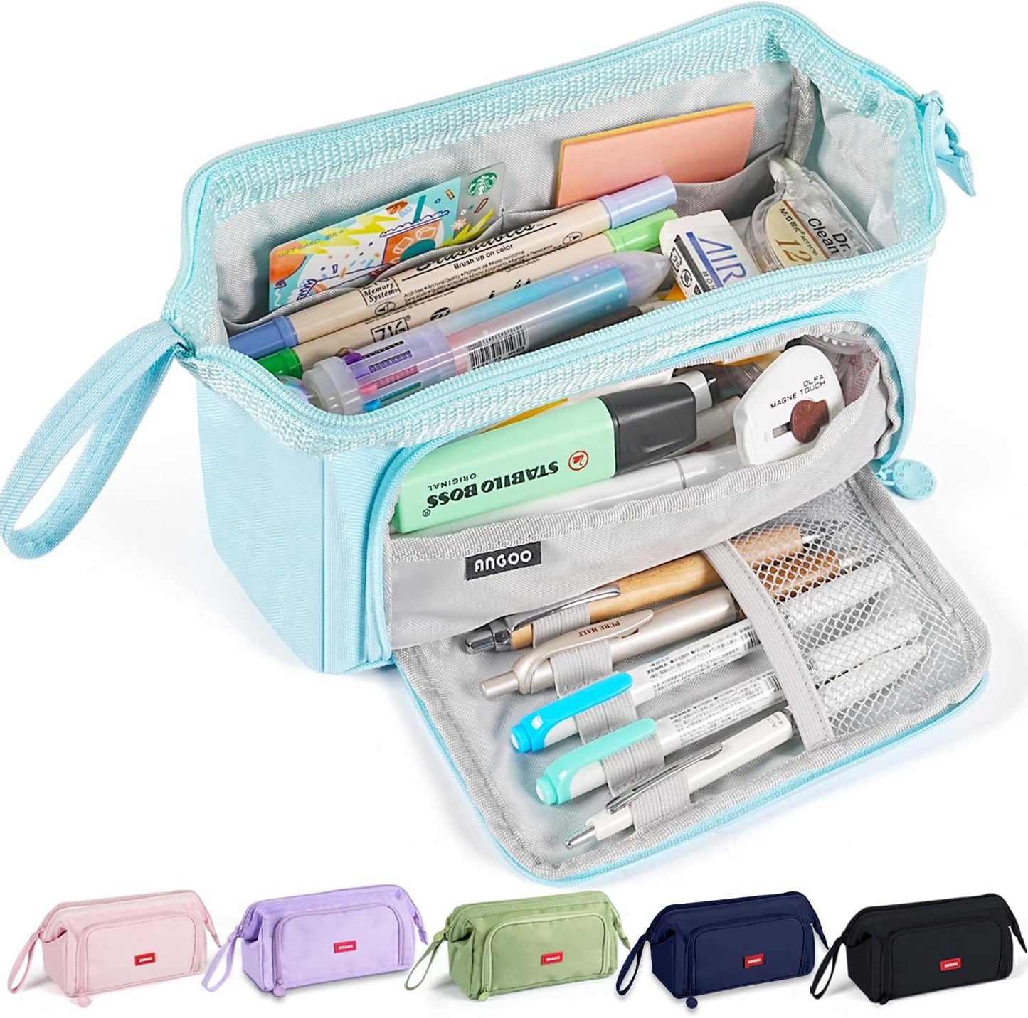 Pencil Case Pouch Large Capacity with Compartments, Pencil Case Pouch Bag with Zipper Handle for Teen Girls Boys Adults Women Men, Portable Pen Bag Stationery Organizer for Office School Travel, Blue
