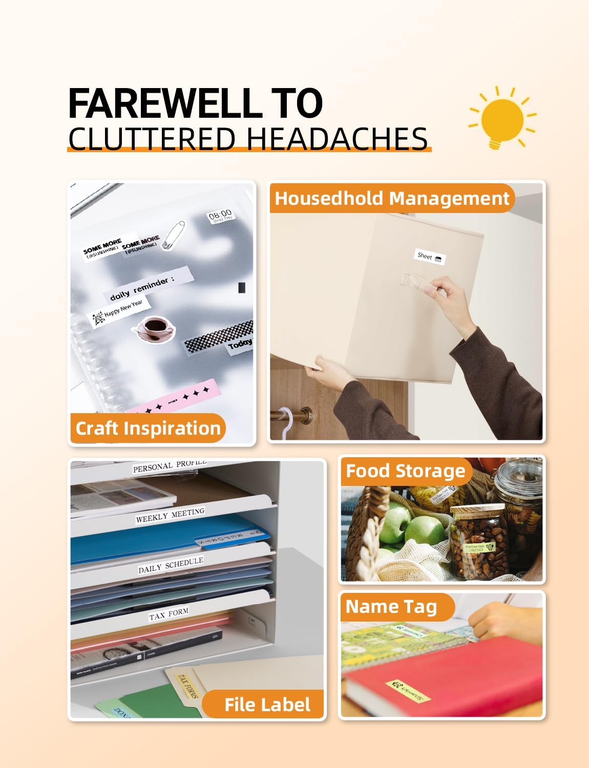 MakeID E1 Q1 Label Maker Tape Refills, 16mm x 4m (0.63" x 13') Continuous Sticker Thermal Laminated Waterproof Self-Adhesive Multipurpose Labeling Tape Replacement