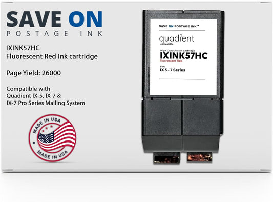 Compatible IXINK57HC Quadient Neopost Ink Cartridge (High Capacity) - Vibrant Fluorescent Red Printer Ink Cartridge for IX-5, IX-7 & IX-7 Pro Series Mailing Systems - Replacement Inkjet Printer Ink