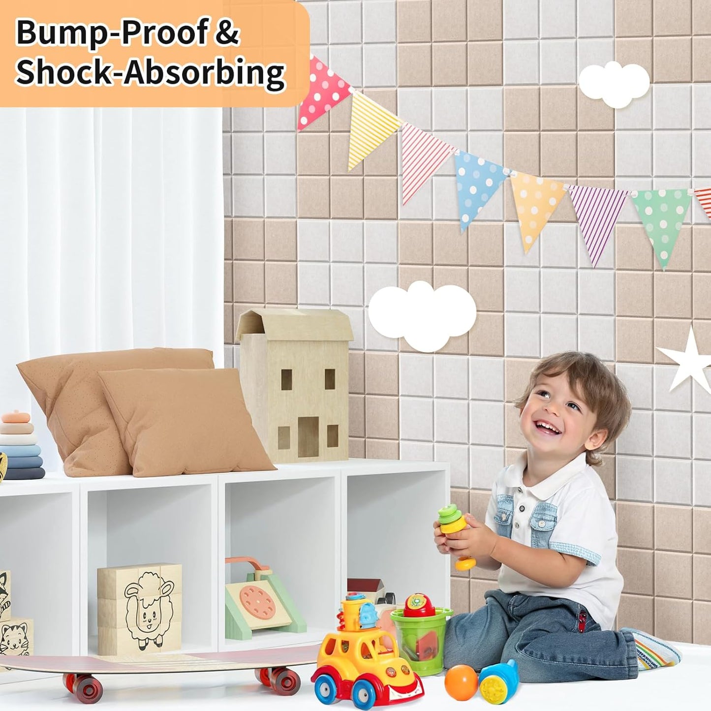 Smarpau Felt Bulletin Boards 48"x36", 12 Pack Large Cork Board for Walls, Pin Board with Removable Adhesive Tabs Pushpins, Cork Wall Tiles for Office Home Classroom