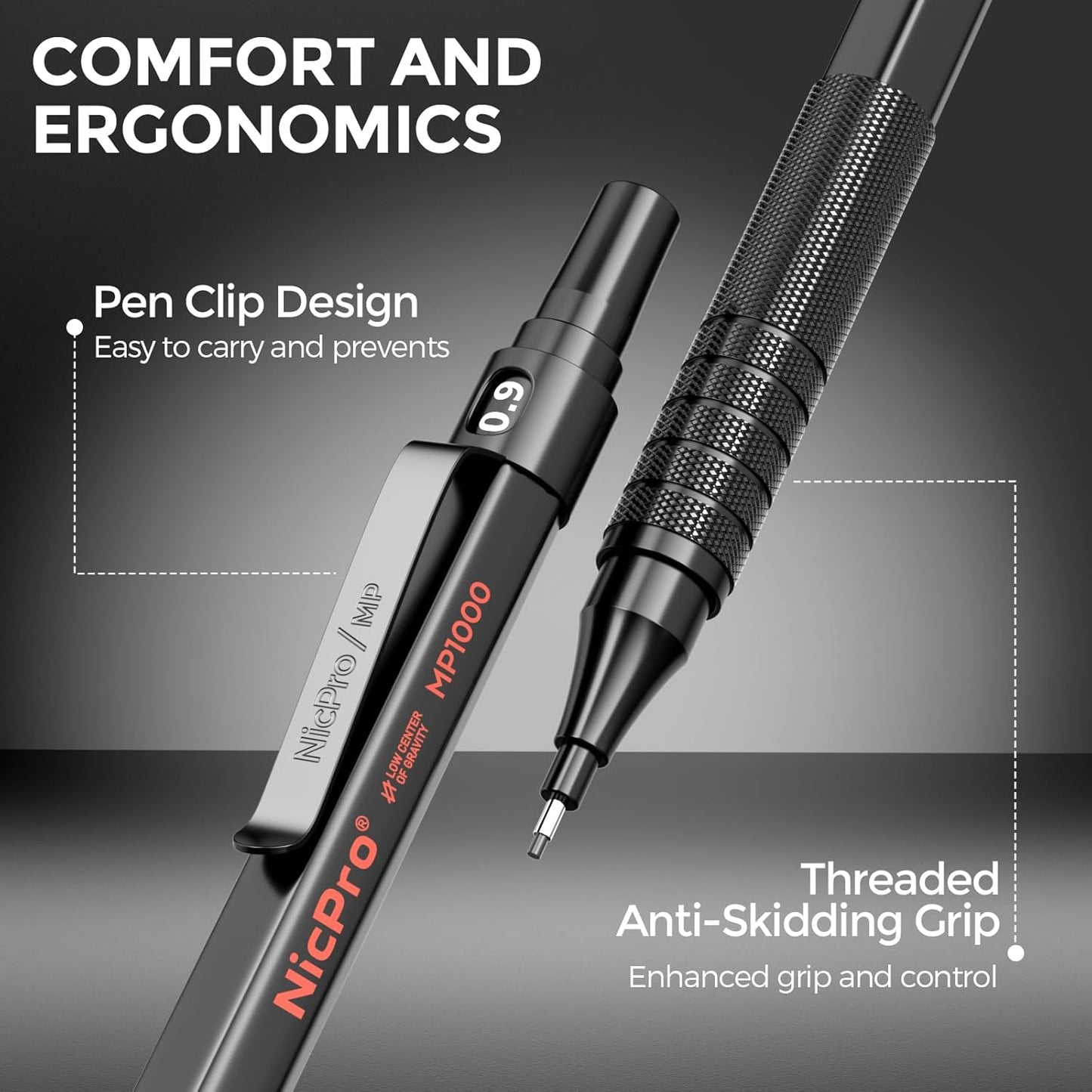 Nicpro 30PCS Black Metal Mechanical Pencil Set in Leather Case, Art Drafting Pencil 0.5, 0.7, 0.9 mm, 2mm Lead Pencil Holders for Sketching Drawing With 16 Tube (6B 4B 2B HB 2H 4H Colors)Lead Refills