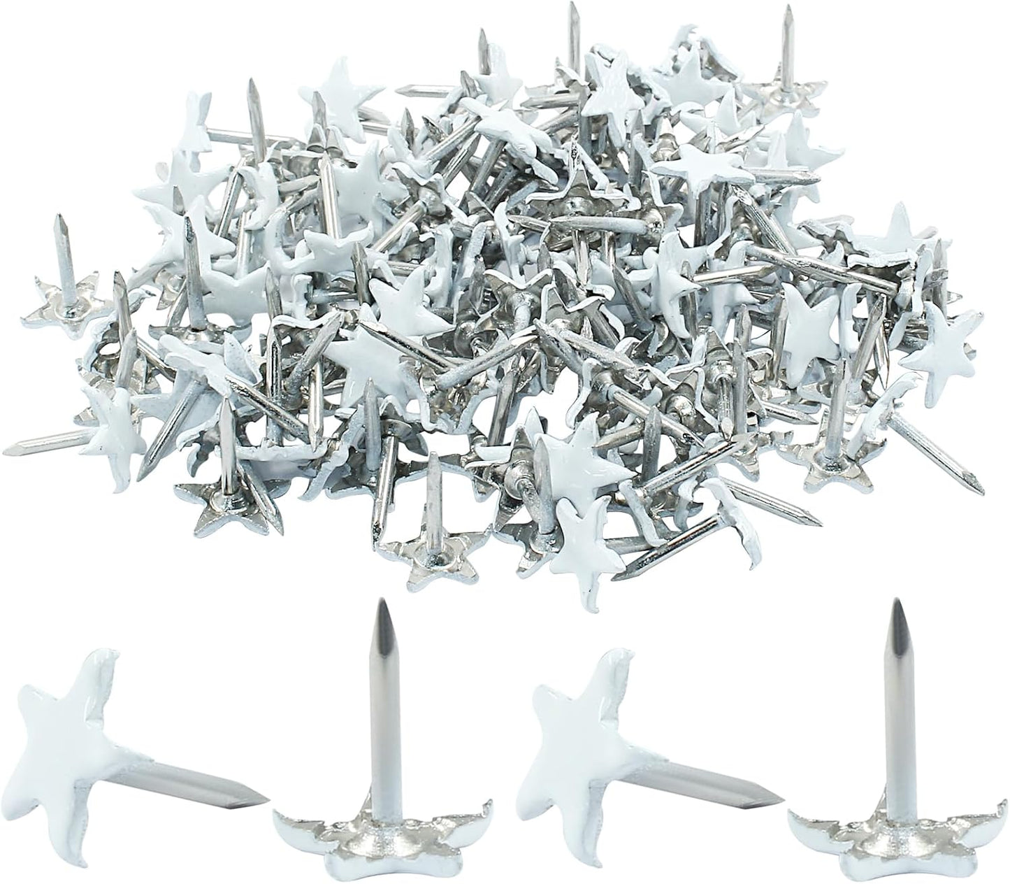 Piutouyar 150 Pcs Star Push Pins, White Upholstery Tacks Star Shaped Decorative Thumb Tacks Metal Upholstery Pins for Upholstered Furniture Cork Board DIY Projects or Home Decor 11 x 13mm