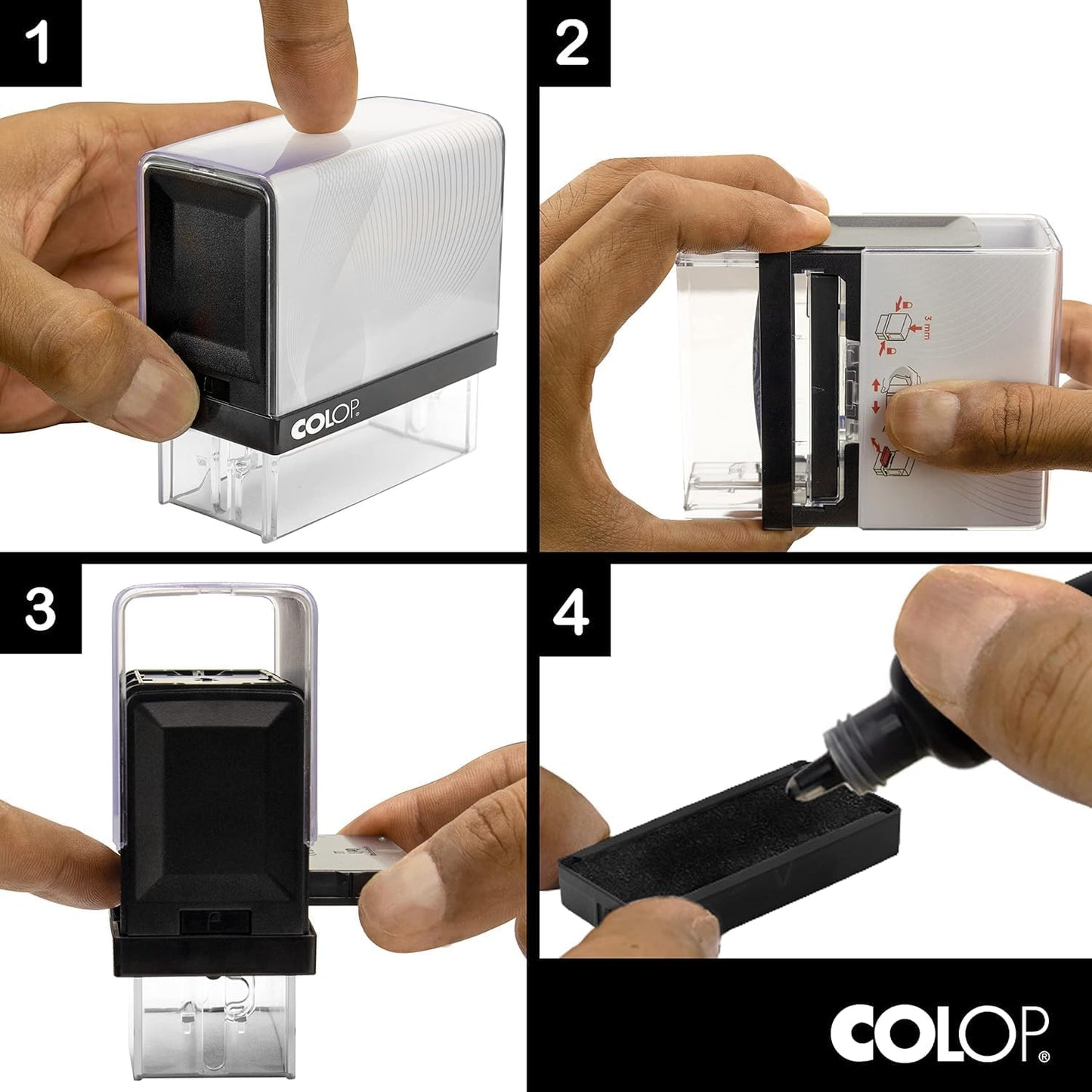 COLOP Extra Small Size Self Inking Custom Text Stamp - Choose from Many Fonts & 15 Ink Colors