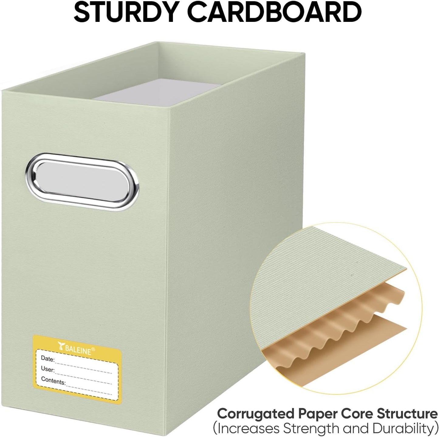 BALEINE File Organizer Box, Cardboard File Folder Organizer with Handle for Letter Size, Portable Collapsible Hanging Filing Box for Home Office Document Storage (2 Pack, Beige)