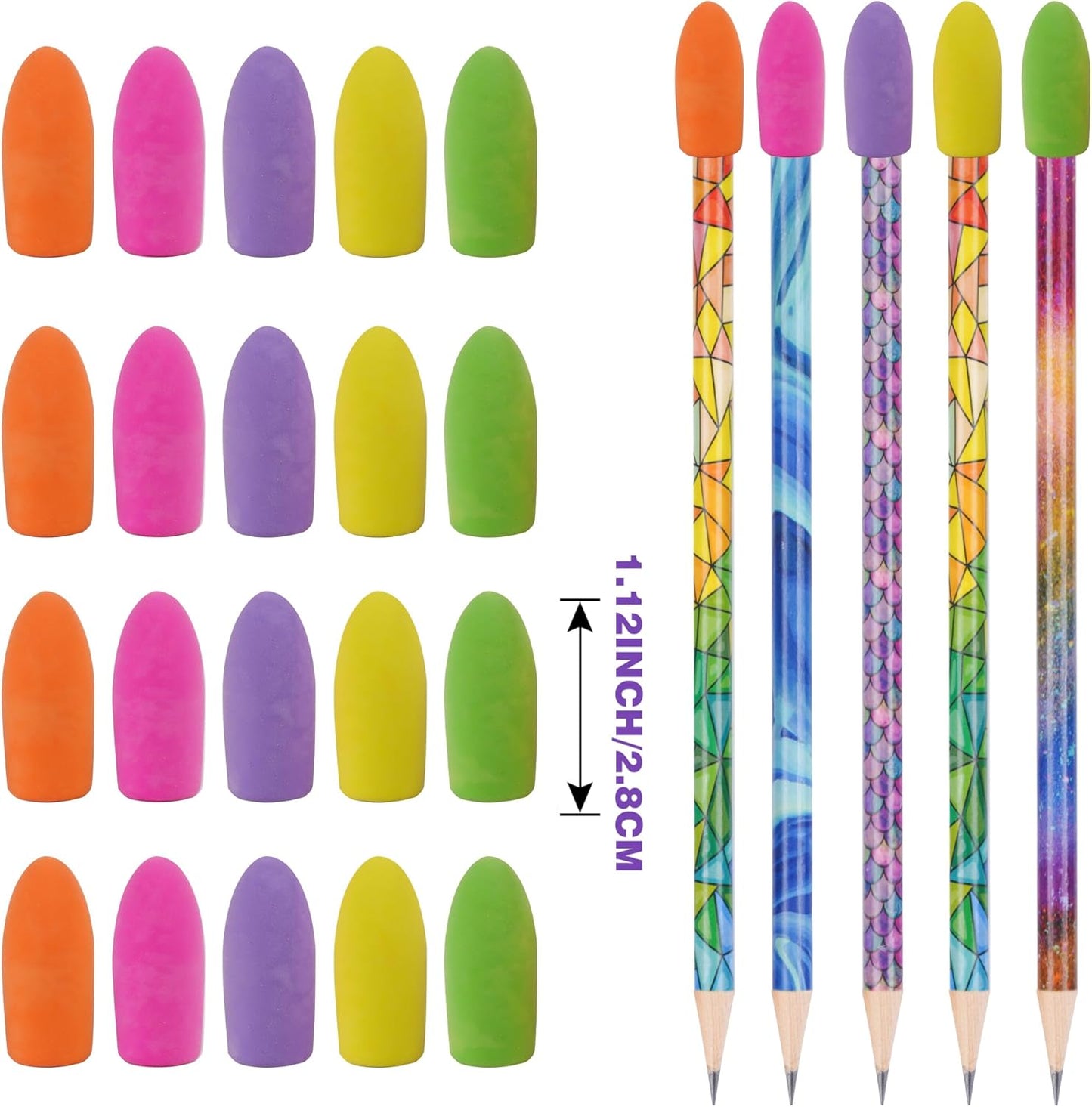 400 Pack Pencil Eraser Caps Latex Free Pencil Pencil Eraser Toppers, Round Arrowhead Caps Erasers School Erasers for School Supplies for Teachers, Assorted Color (Deep Color)