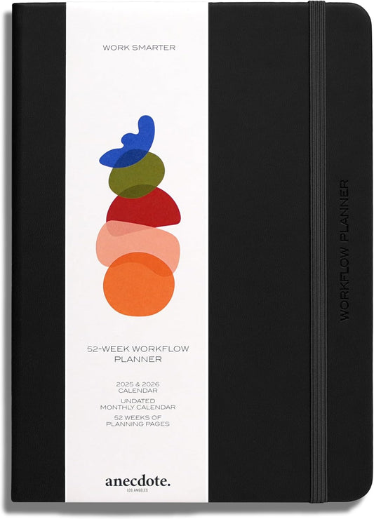 Anecdote 2026 Planner: 52 Week Daily Planner, Yearly, Monthly & Weekly Workflow for Planning Your Success – Vegan Leather Hardcover, Start Anytime & Achieve your Goals - Black