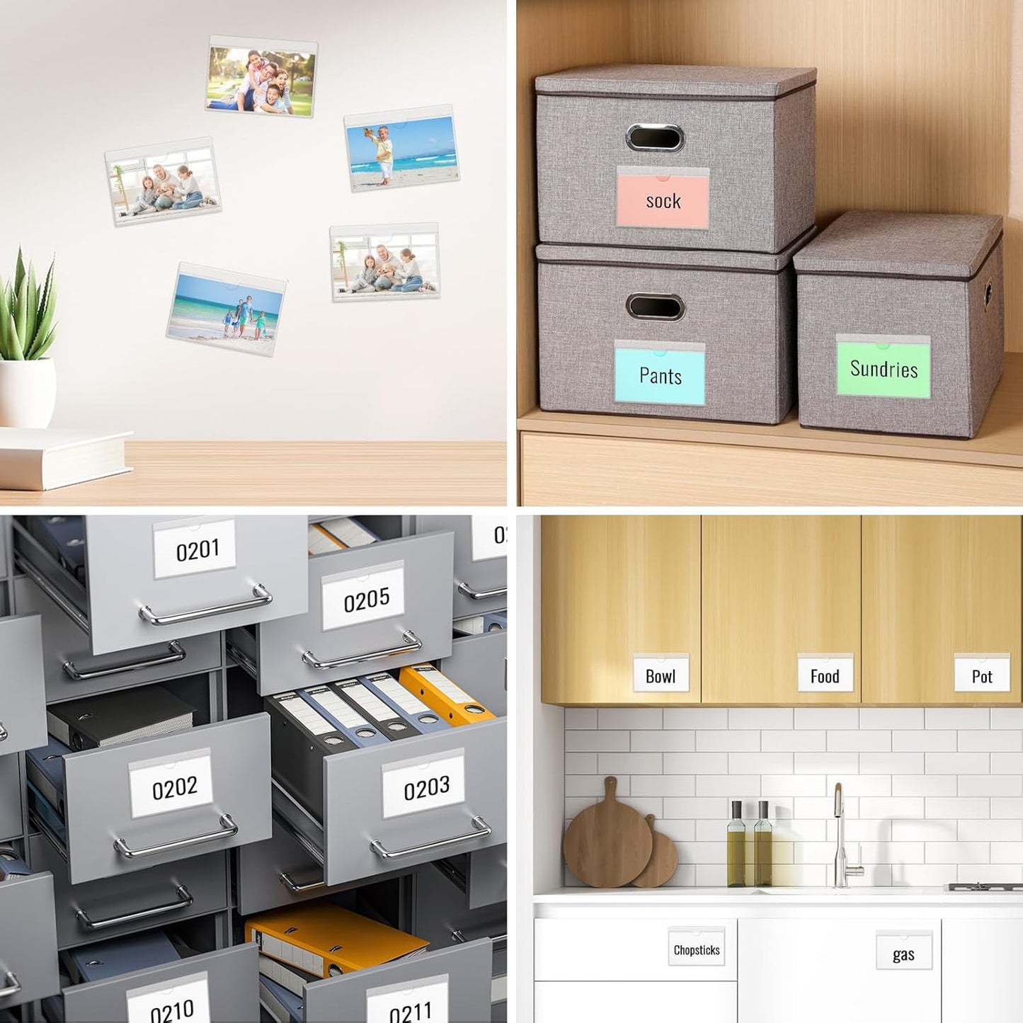 40 Pack 3" x 5" Index Card Pockets with Top Open Self-adhesive Index Card Holders Clear Plastic Labels Holders for Storage Bins, Organizing