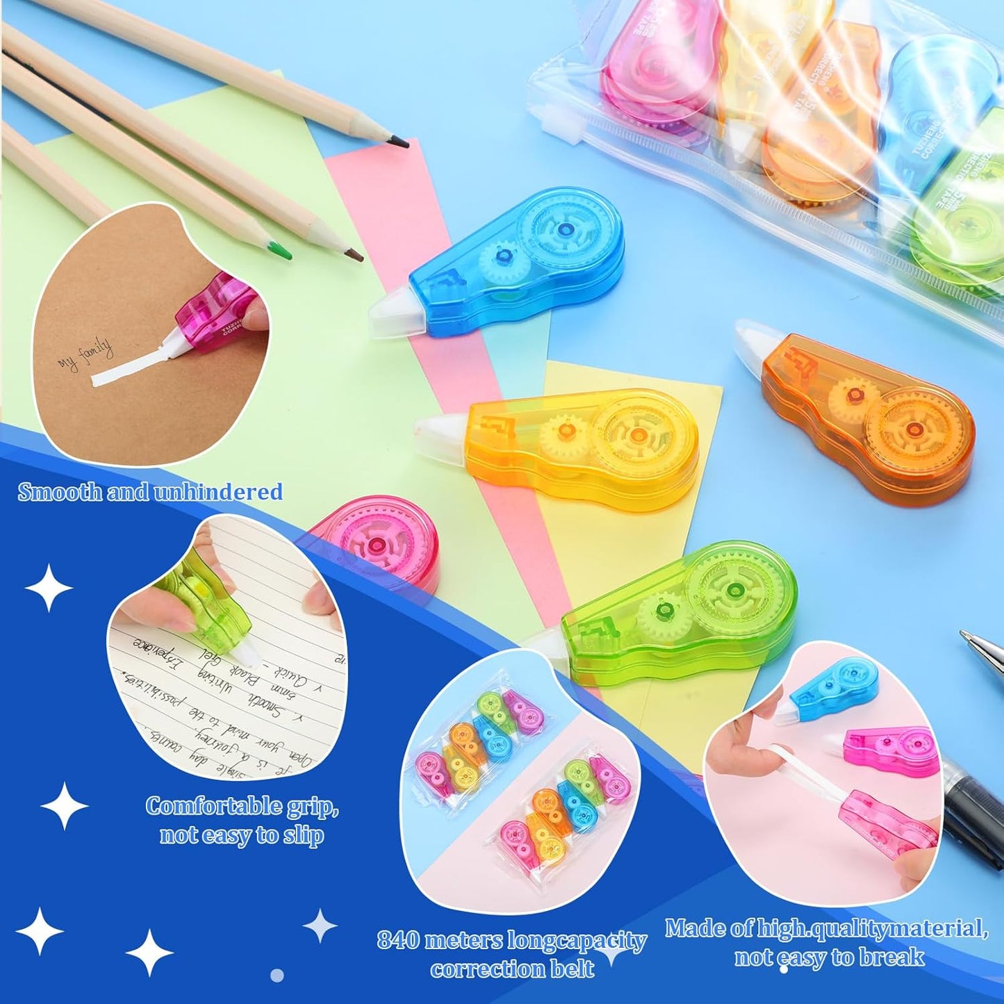 Chivao 120 Pack Mini Correction Tape Bulk Ink Corrector Eraser Tape Set 13.12 ft Cute Aesthetic Colorful Instant Correction Applicator for Office School Student Stationery Supplies, 0.2 x 158 Inch