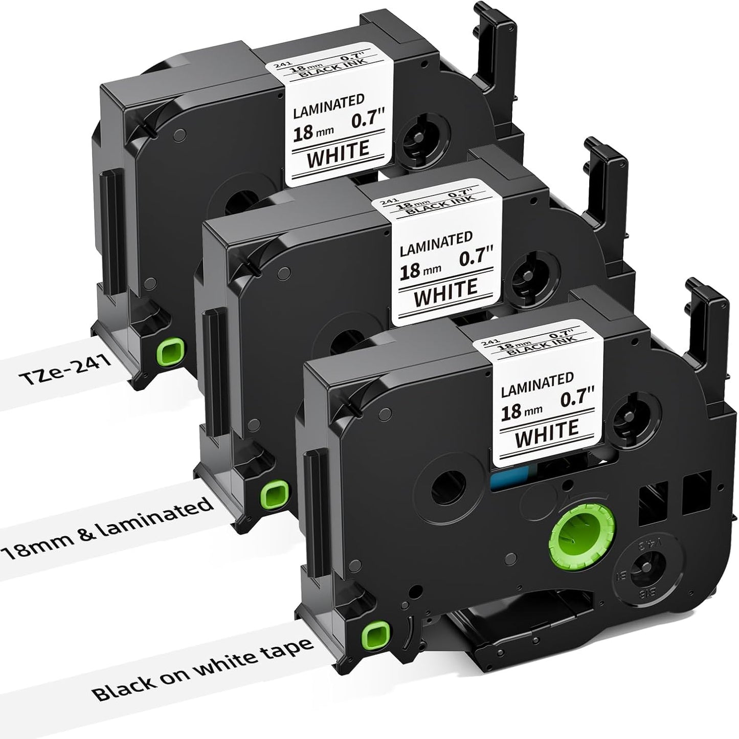 Label KINGDOM 18mm 0.7 Inch Laminated White Tape Replace for Brother Label Maker Tape TZe-241 Compatible with P Touch TZ TZe 3/4" Black on White TZE241 for PTD410 PT-D400 PT-D610BT PTD600, 3-Pack