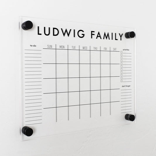 Personalized Clear Acrylic Calendar for Wall, Calendar Whiteboard for Wall, Dry Erase Calendar for Wall, Wall Calendar Organizer System for Home (Block, Black, 14"W x 11"H)