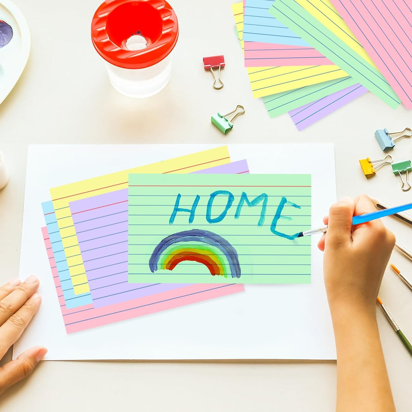 250 Count Colored Index Cards 3x5, 180gsm Heavy Weight Flash Cards, Ruled Index Cards, 5 Color (50 Sheets Each), Portable Note Taking for Students, Teachers, Study Note Cards for Office Home School