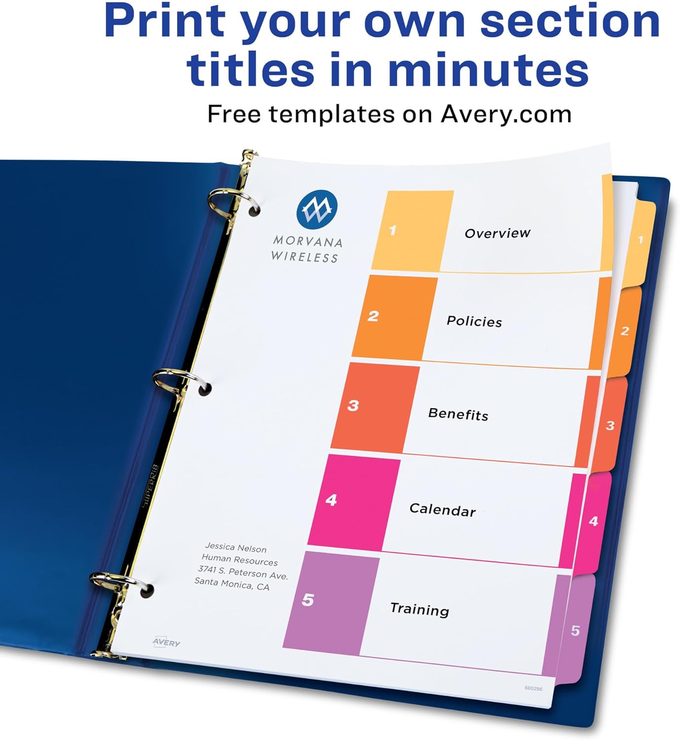 Avery Dividers for 3 Ring Binders, 5 Tabs per Set, Customizable Table of Contents, Multicolor Tabs, Great for Organizing Reports, Projects, and More (3 Sets of 11070)