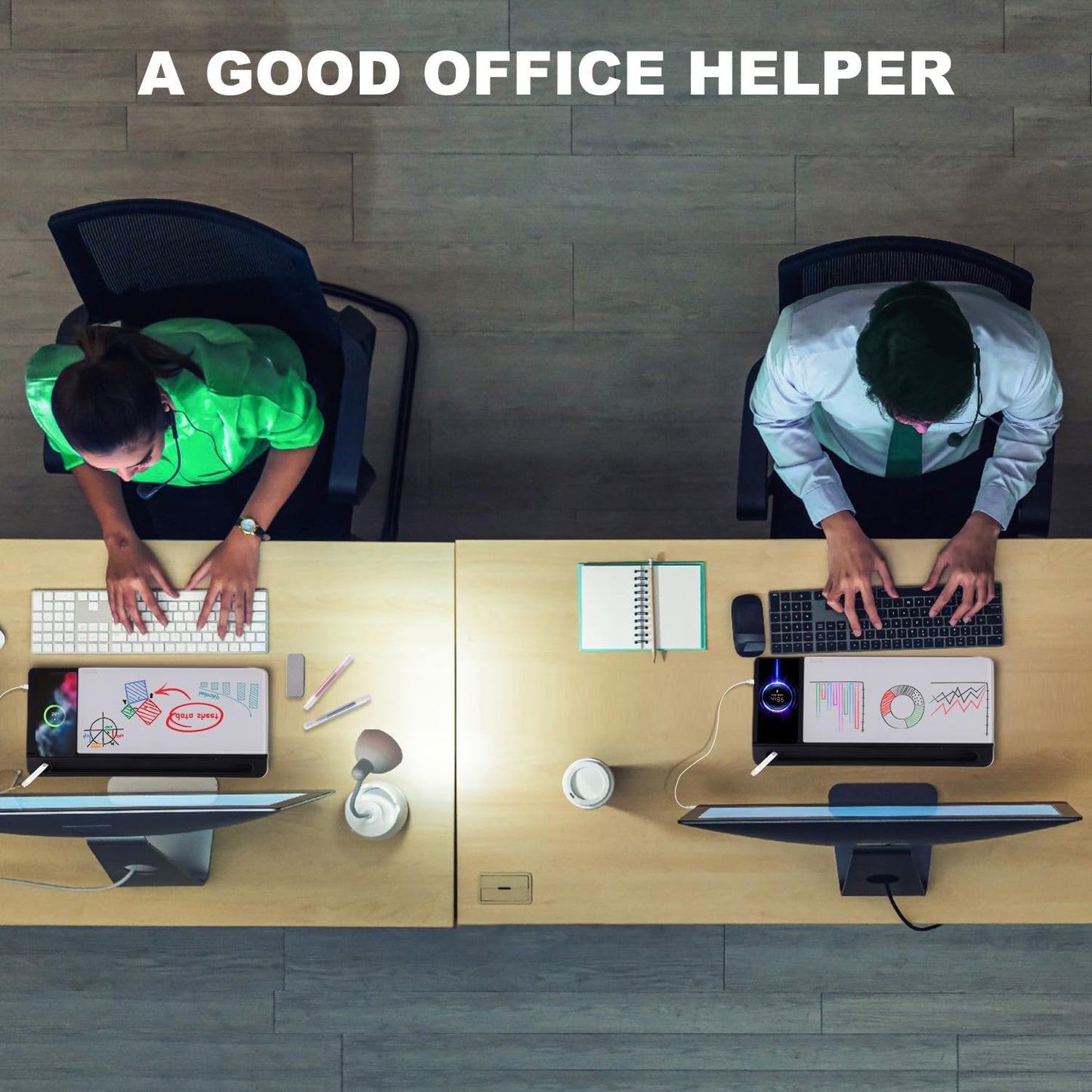 Small Glass Desktop Whiteboard Dry-Erase-Board - Computer Keyboard Stand with Wireless Charger White Board Surface Pad with Drawer, Desk Organizers with Accessories for Office, Home, School Supplies